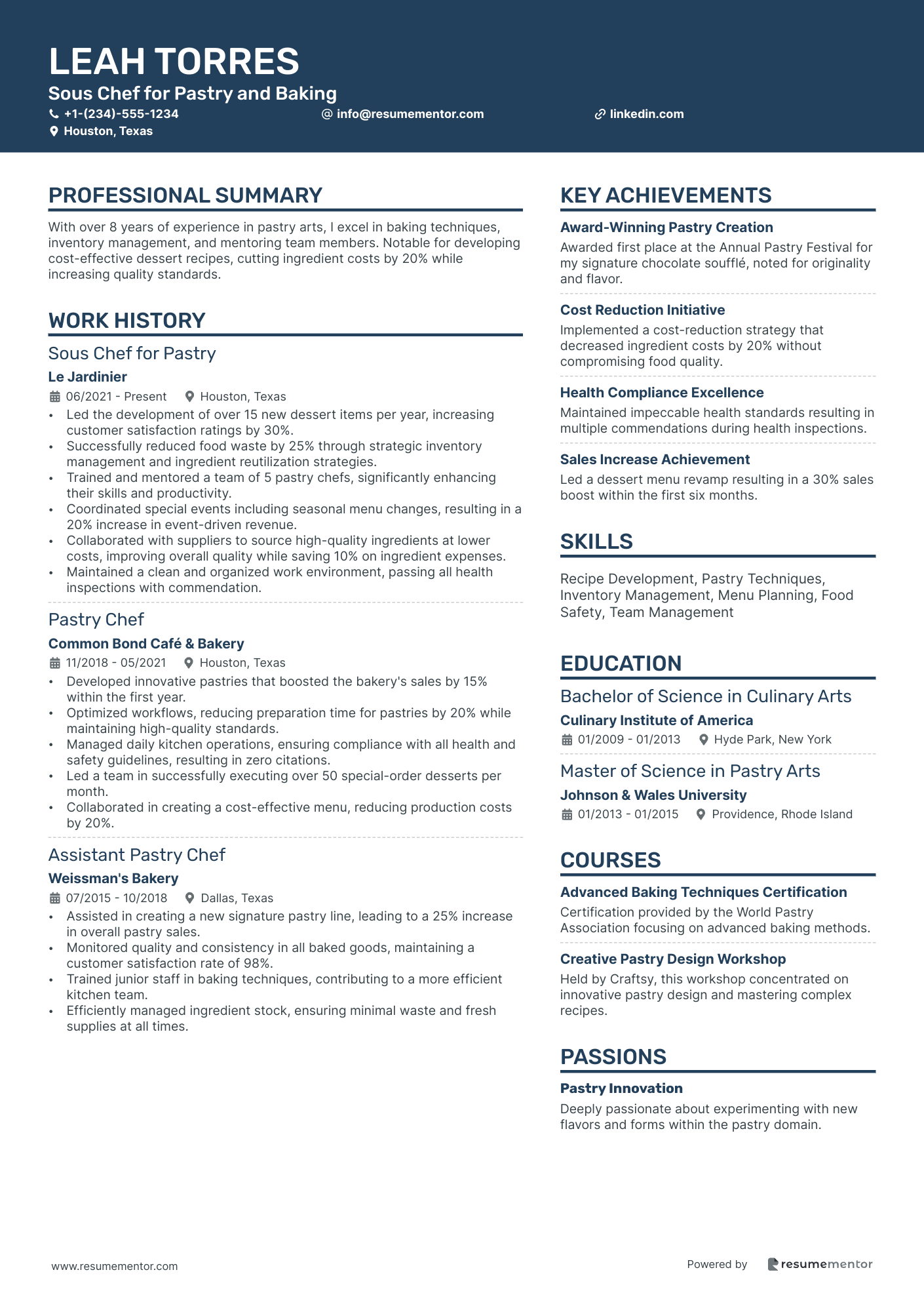 Sous Chef for Pastry and Baking