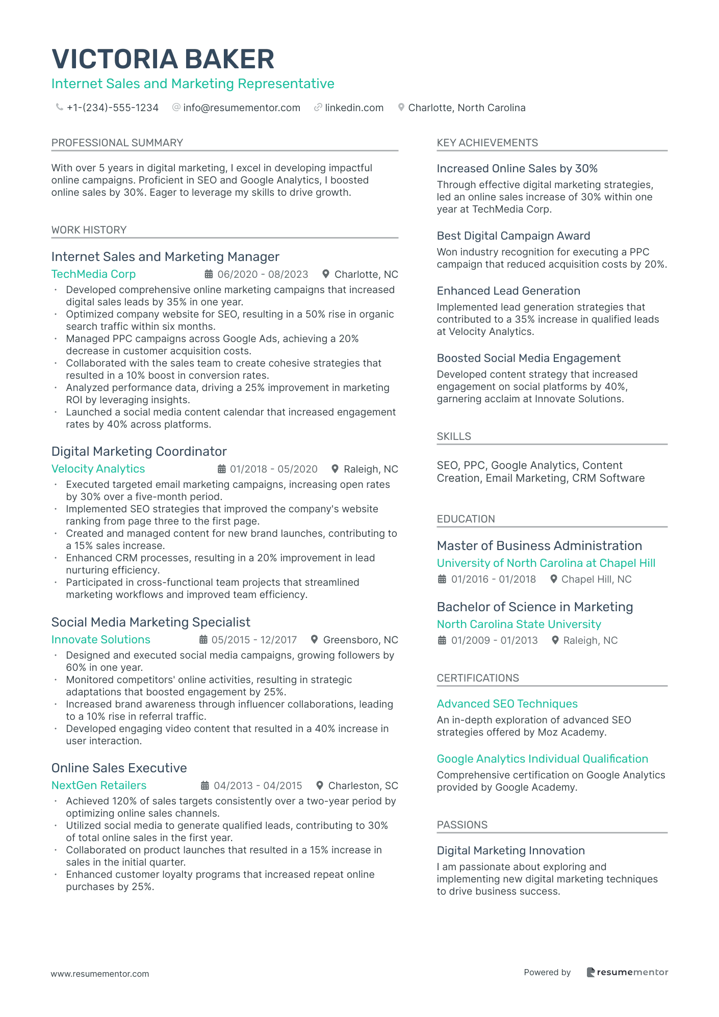 Intenet Sales and Marketing Representative