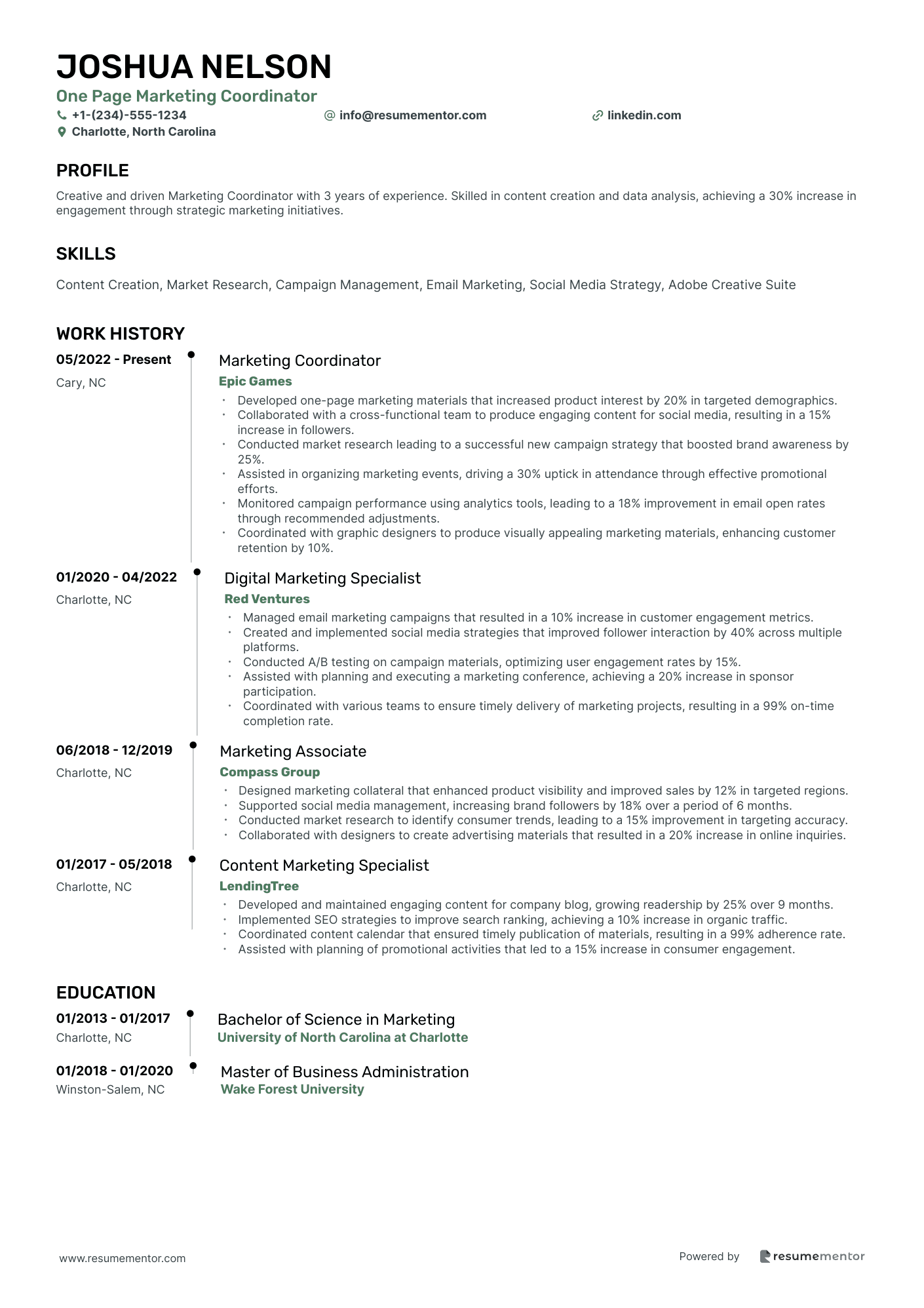 One Page Marketing Coordinator