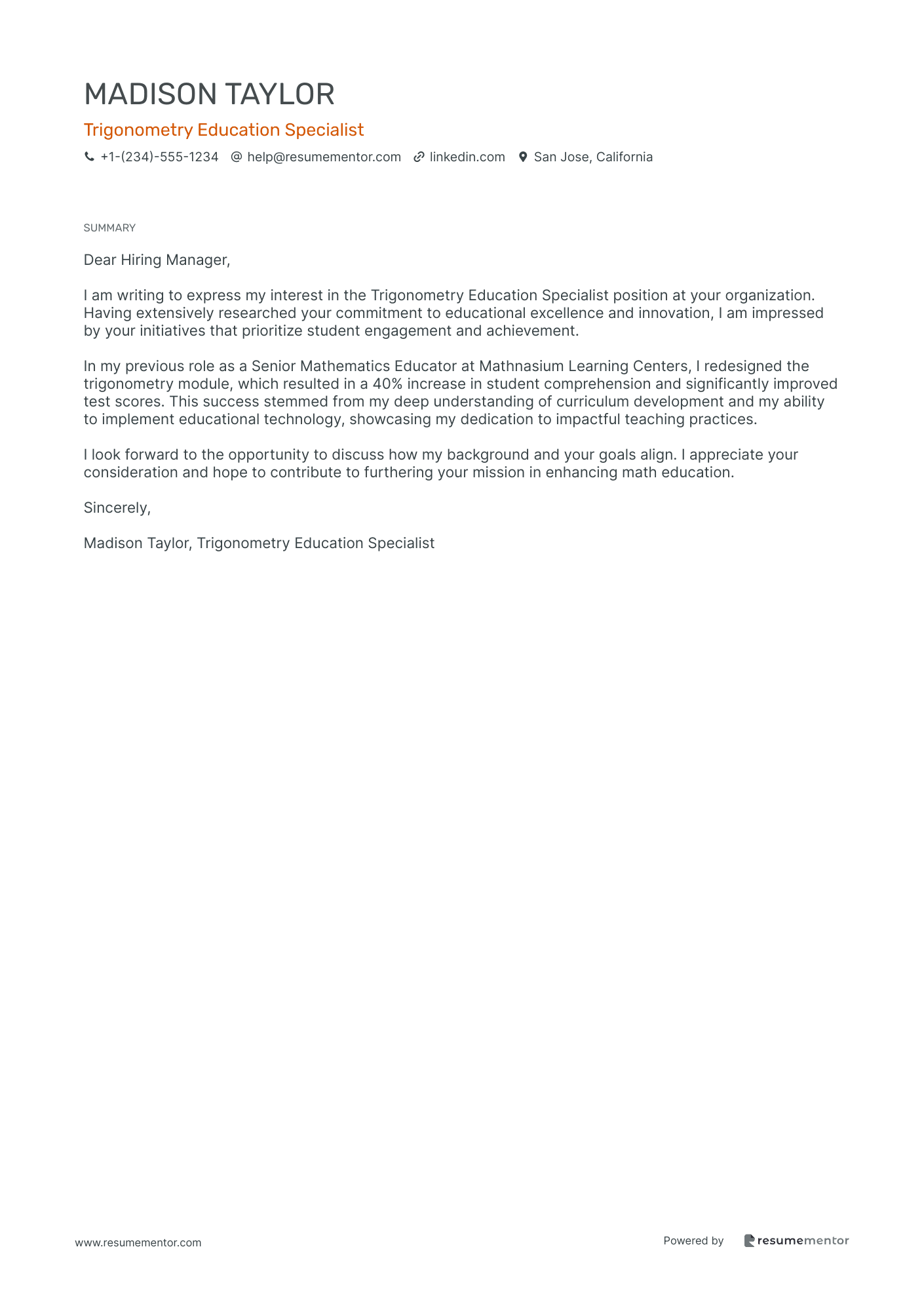 Trigonometry Education Specialist