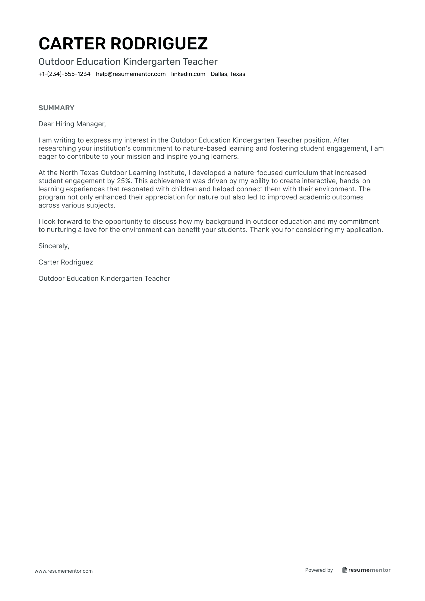 Outdoor Education Kindergarten Teacher