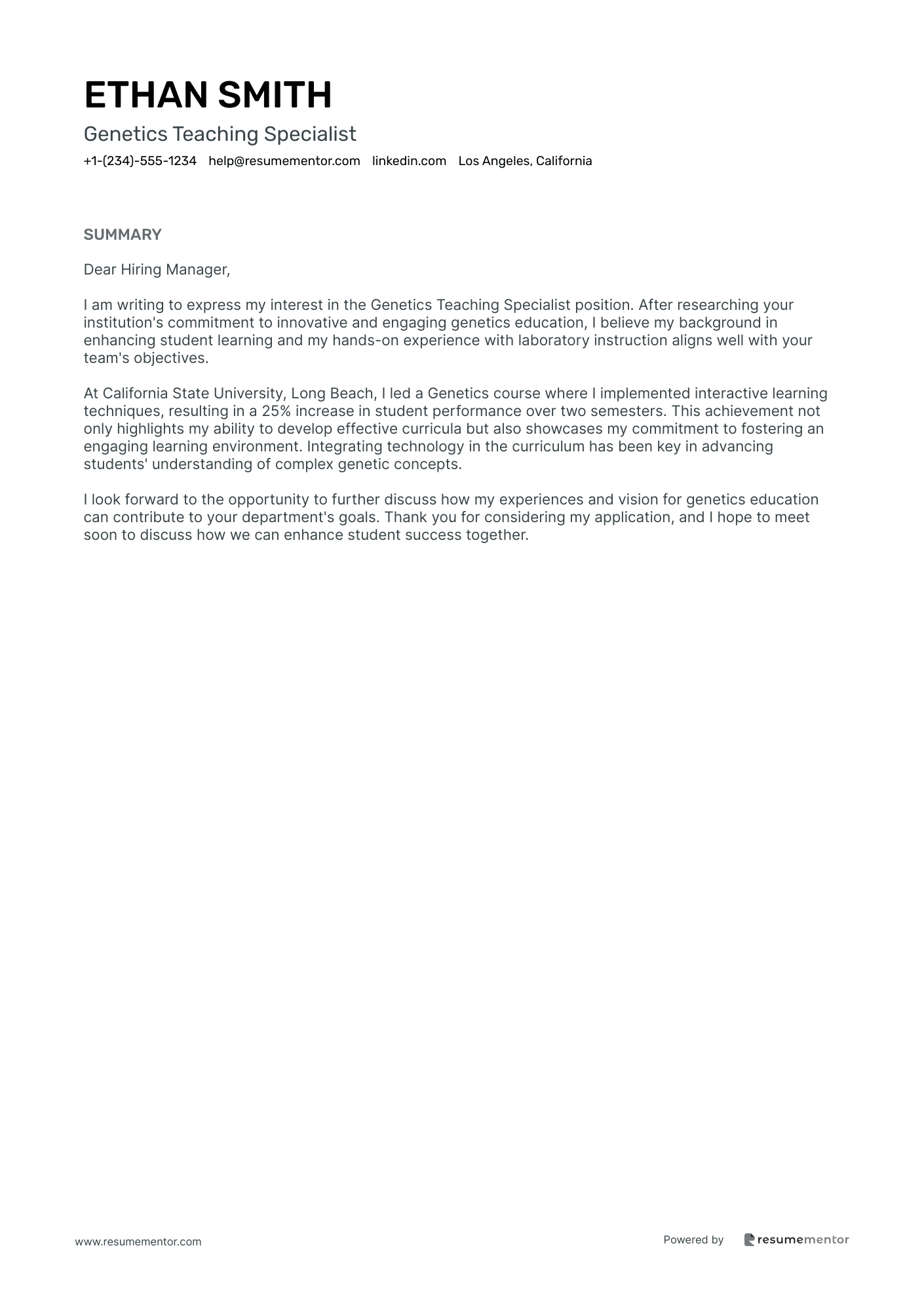Genetics Teaching Specialist