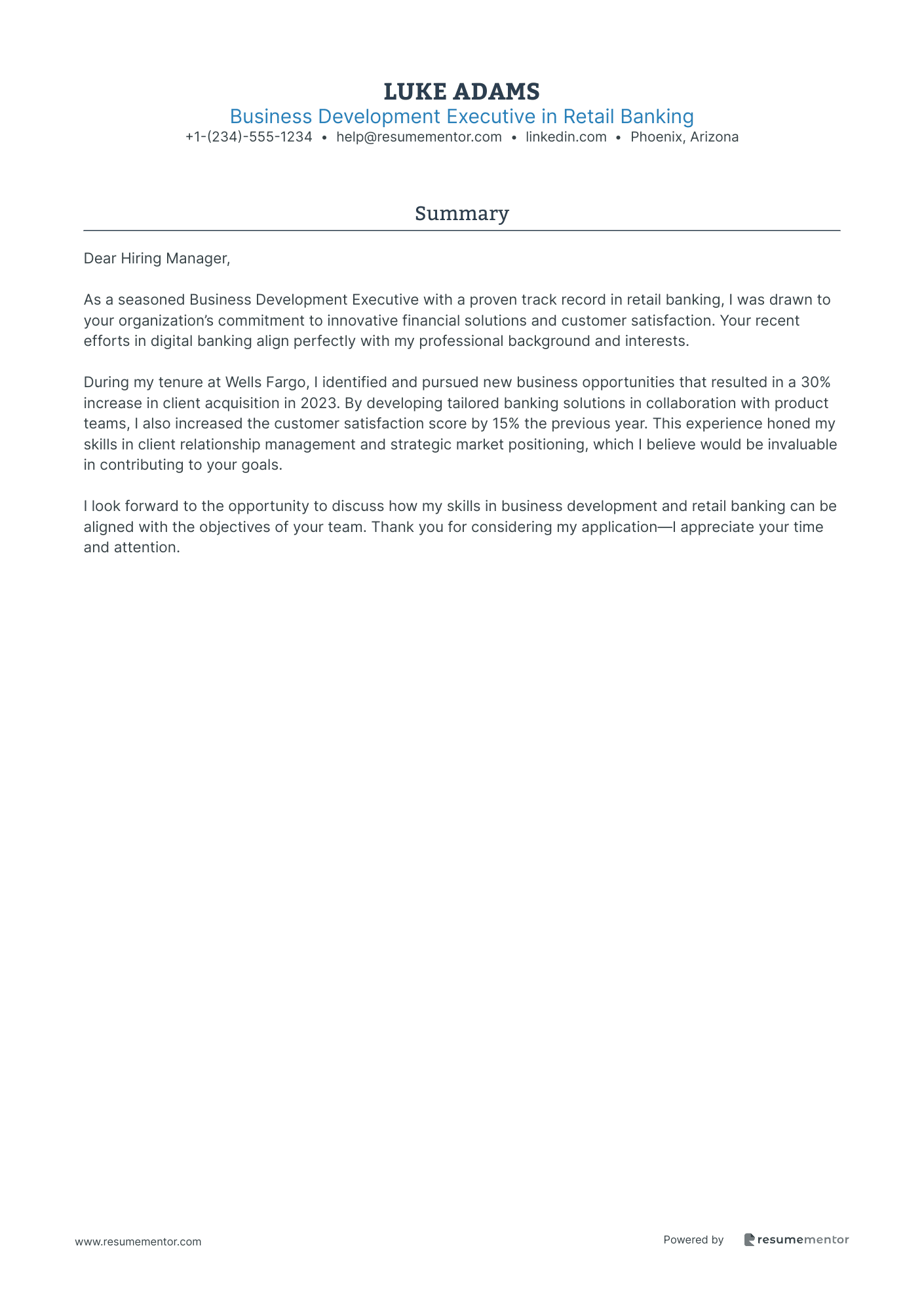 Business Development Executive in Retail Banking