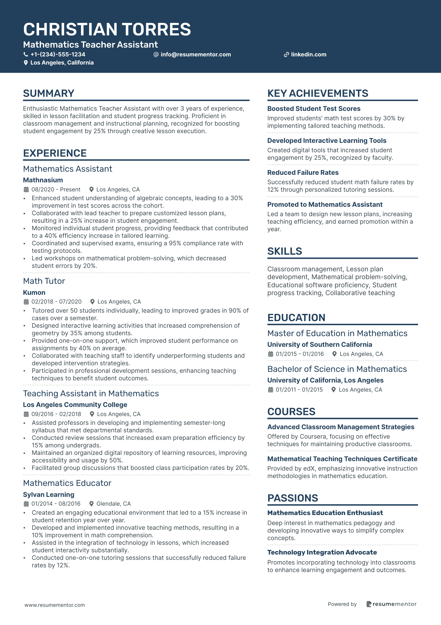 Mathematics Teacher Assistant