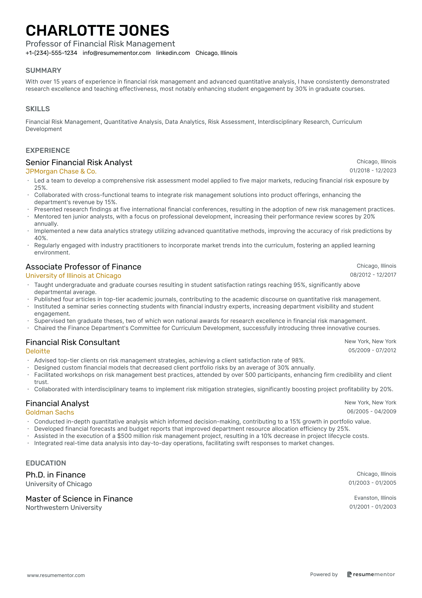 Professor of Financial Risk Management