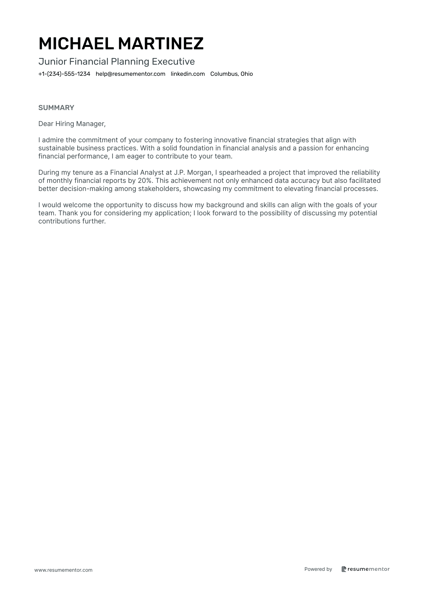 Junior Financial Planning Executive