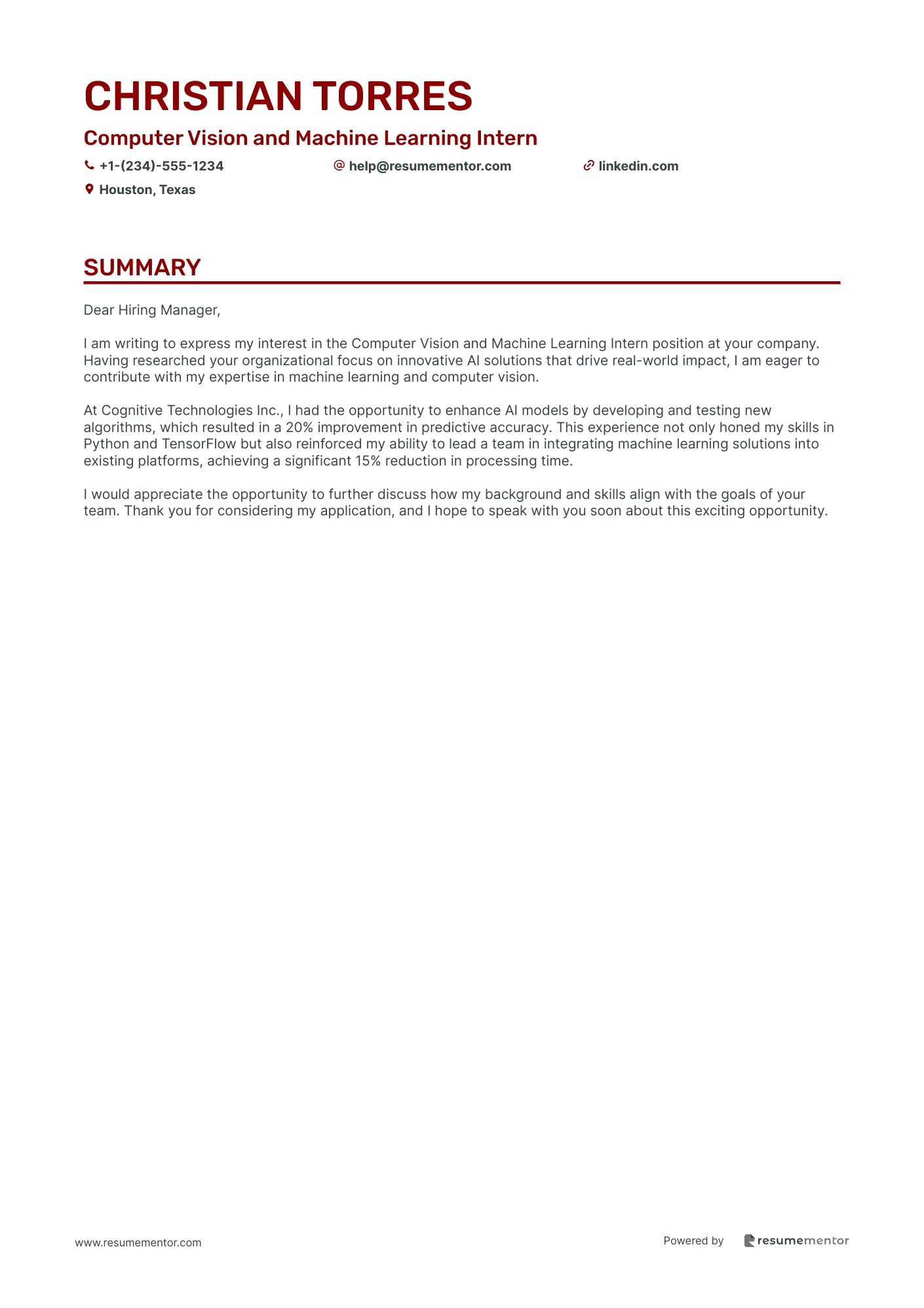 Computer Vision and Machine Learning Intern