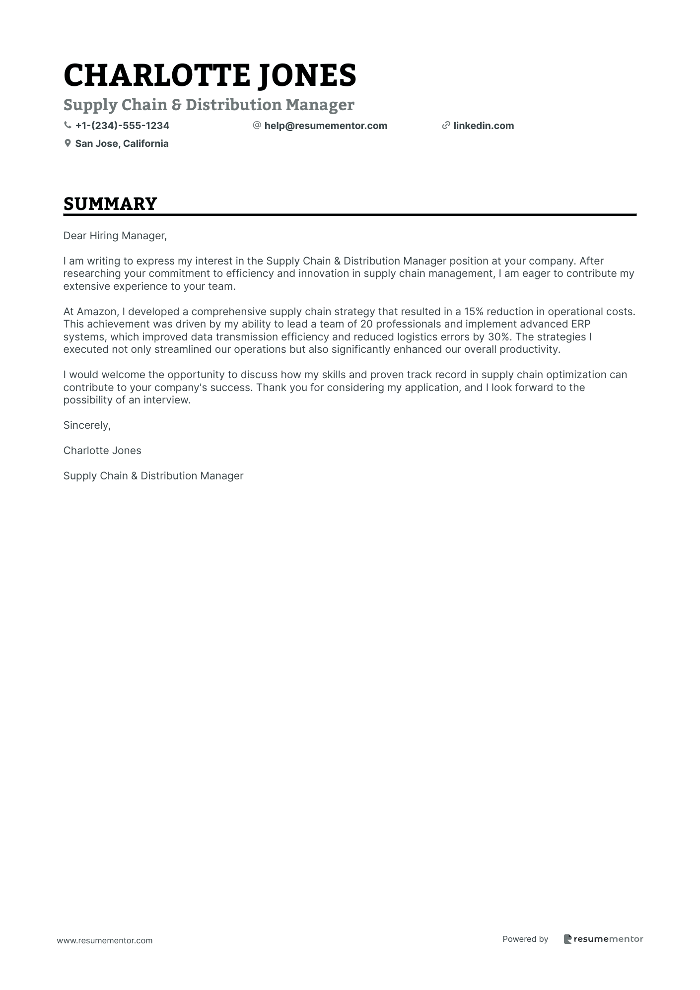 Supply Chain & Distribution Manager