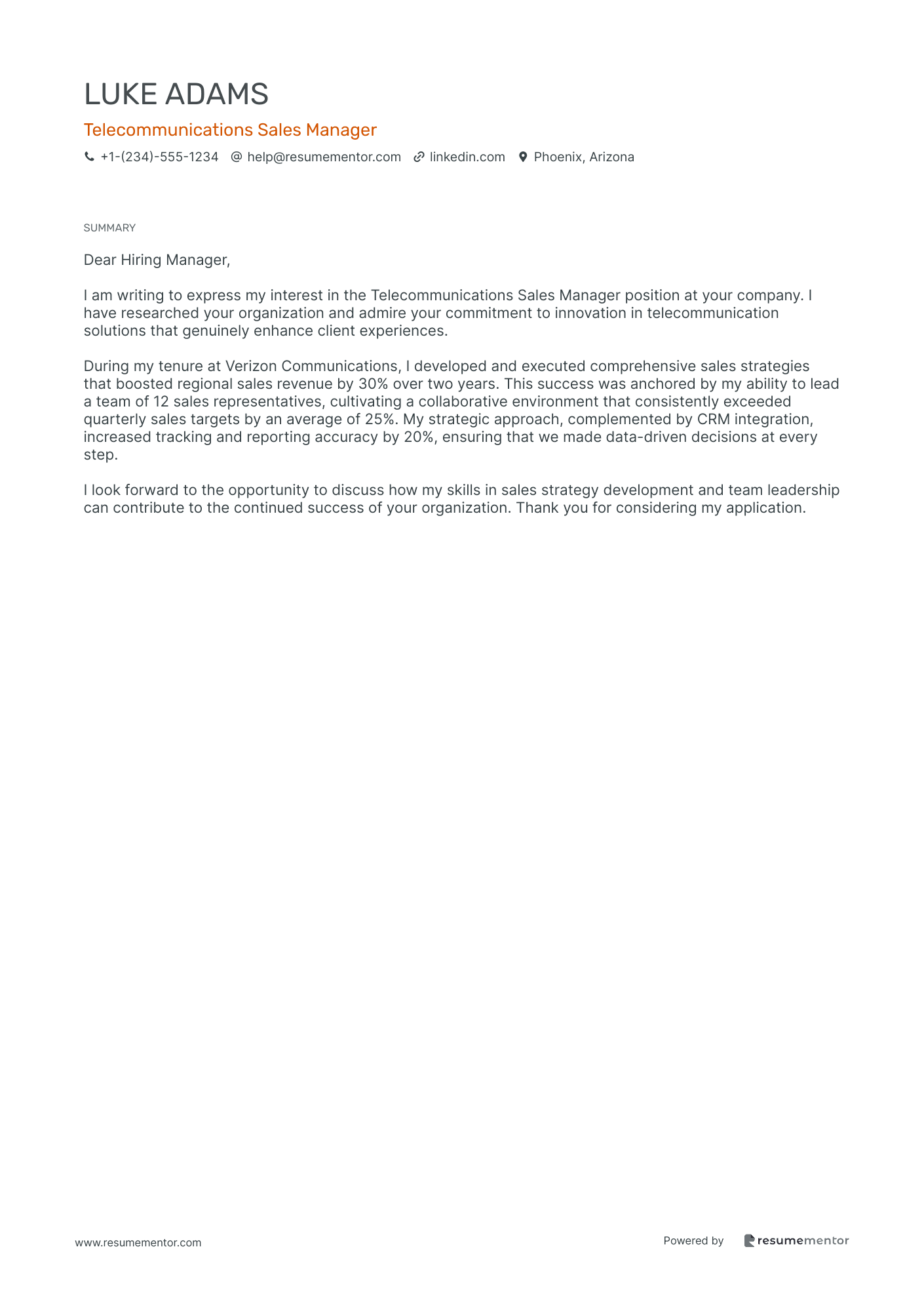 Telecommunications Sales Manager