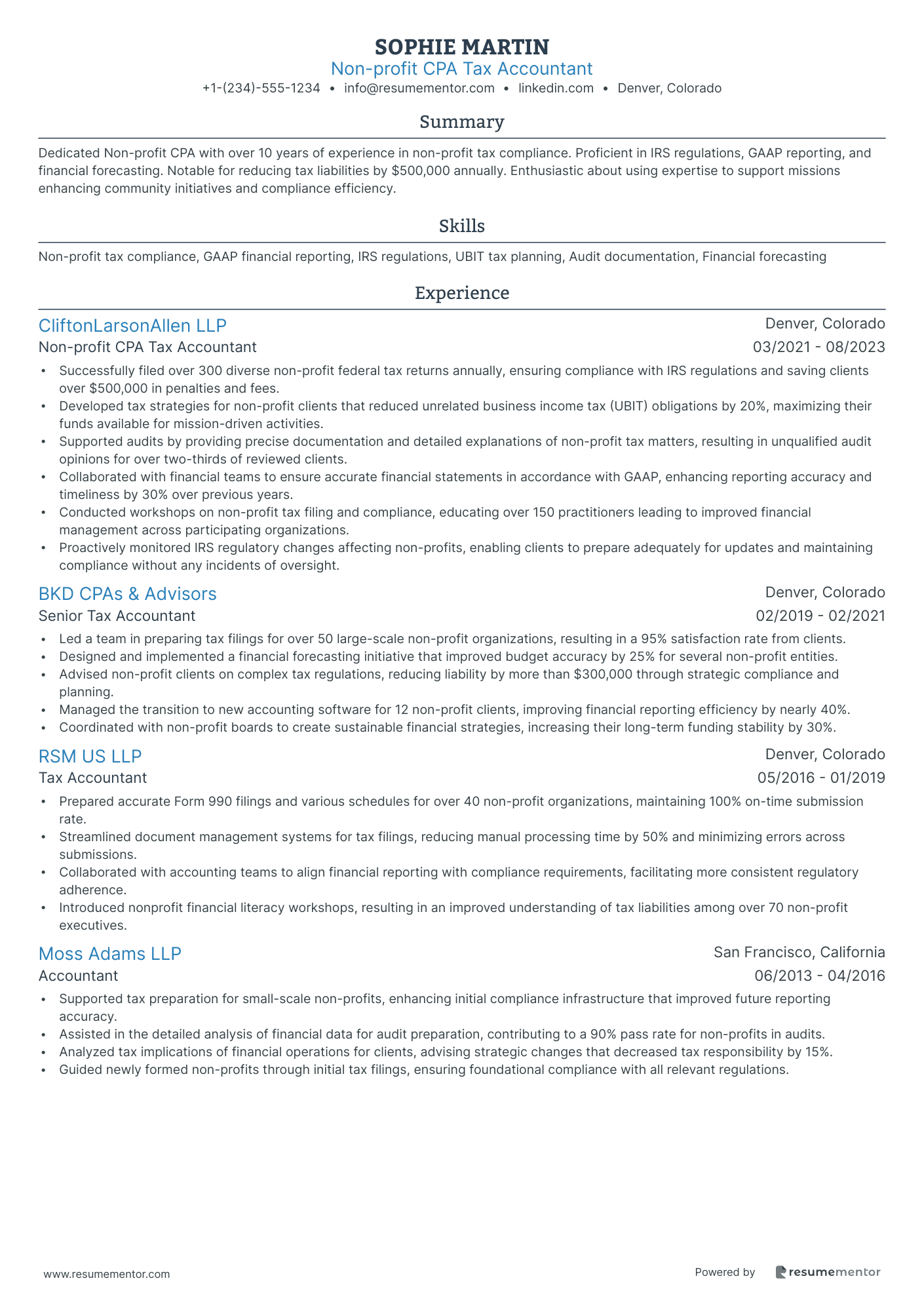 Non profit CPA Tax Accountant