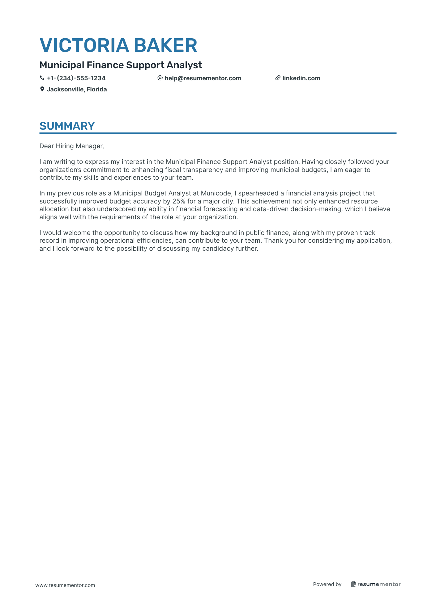 Municipal Finance Support Analyst