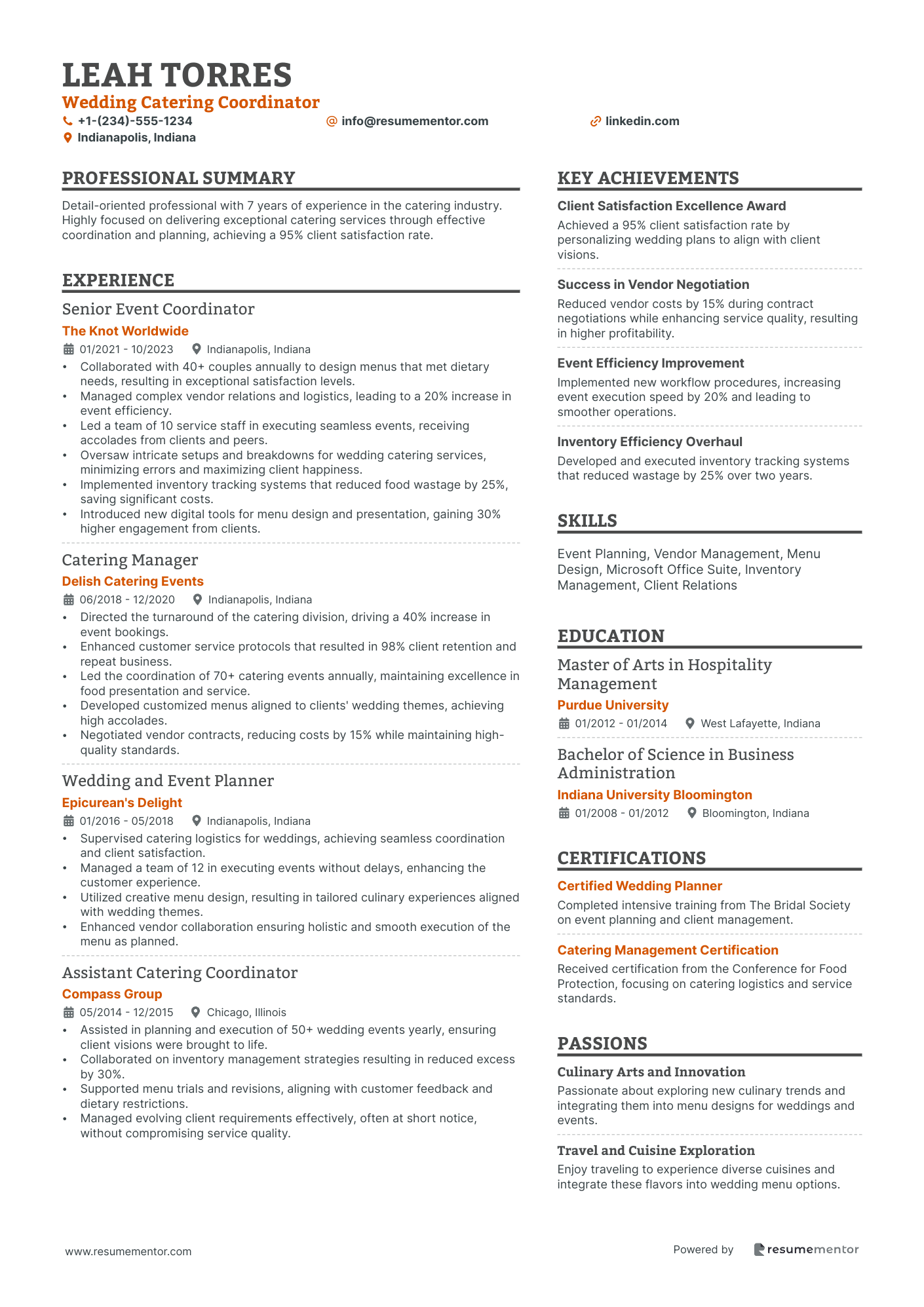 Wedding Catering Coordinator