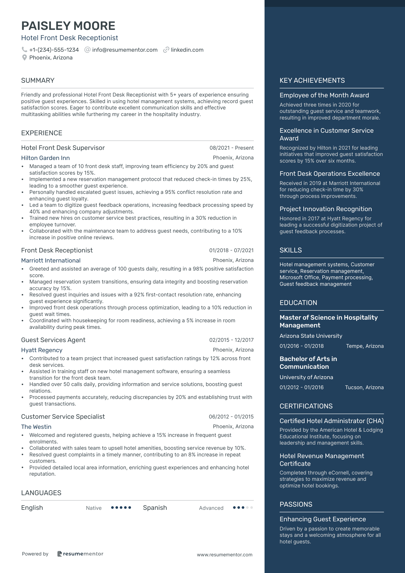 Hotel Front Desk Receptionist