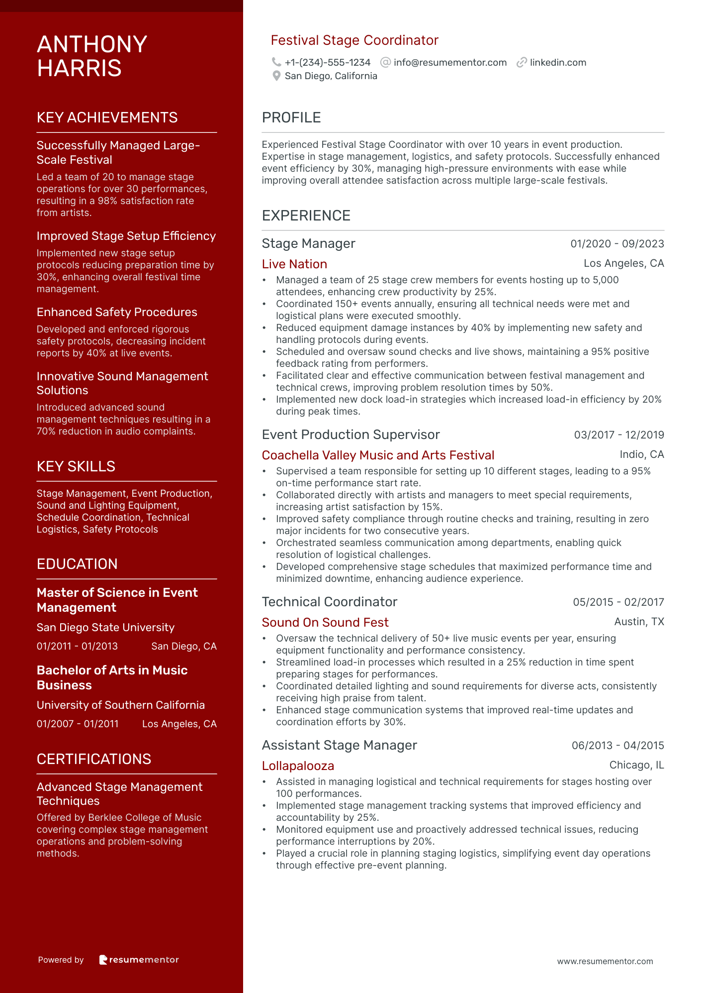 Festival Stage Coordinator