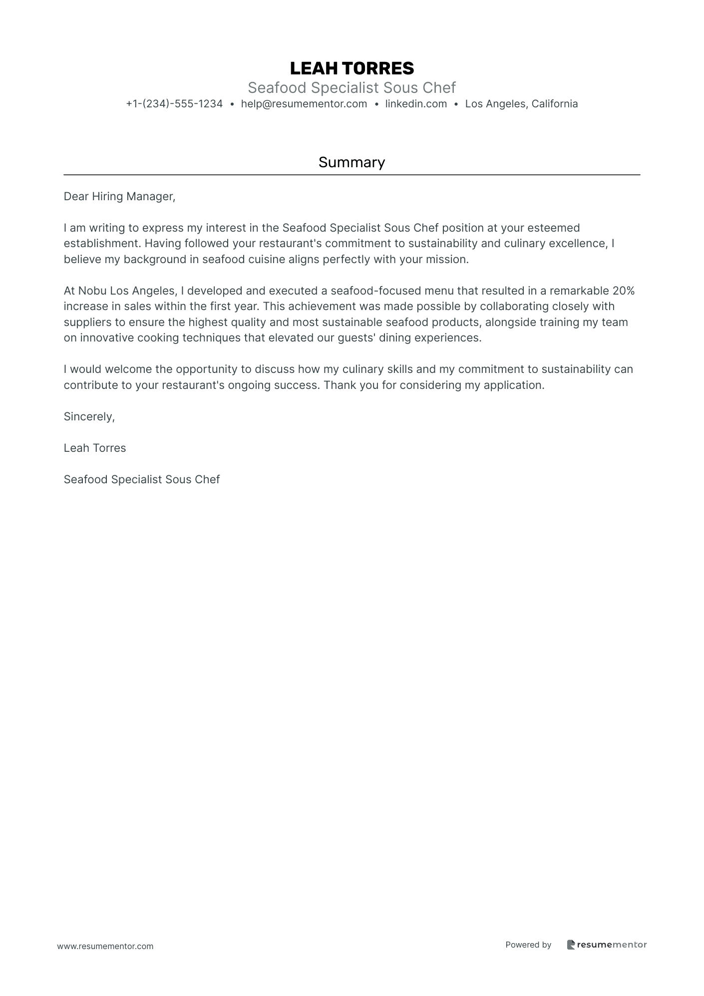 Seafood Specialist Sous Chef