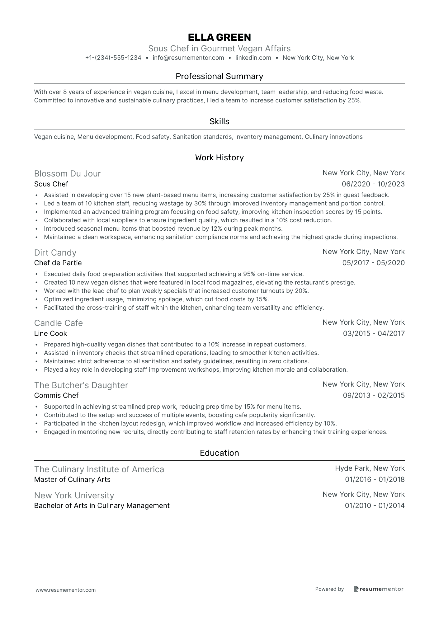 Sous Chef in Gourmet Vegan Affairs