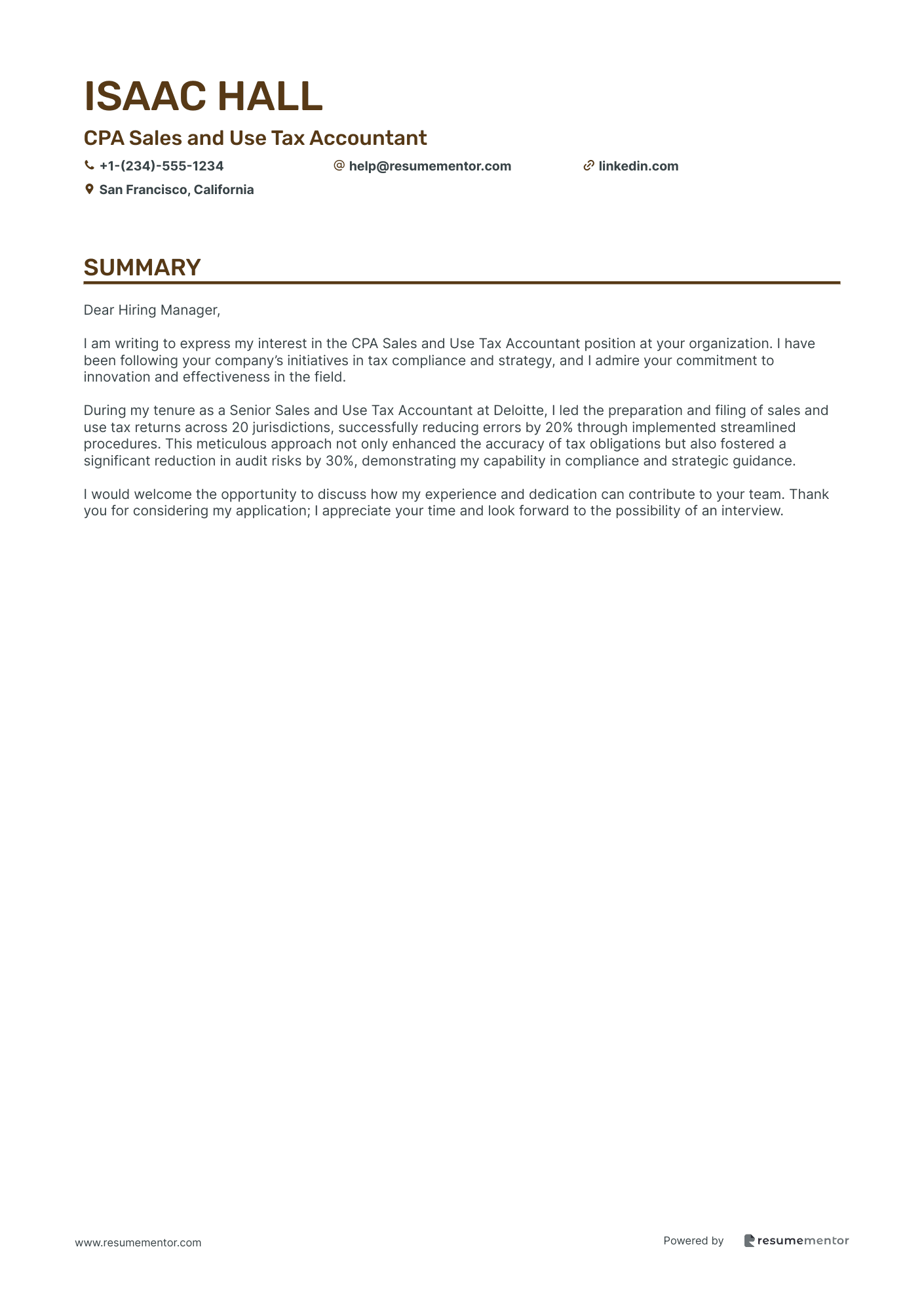 CPA Sales and Use Tax Accountant