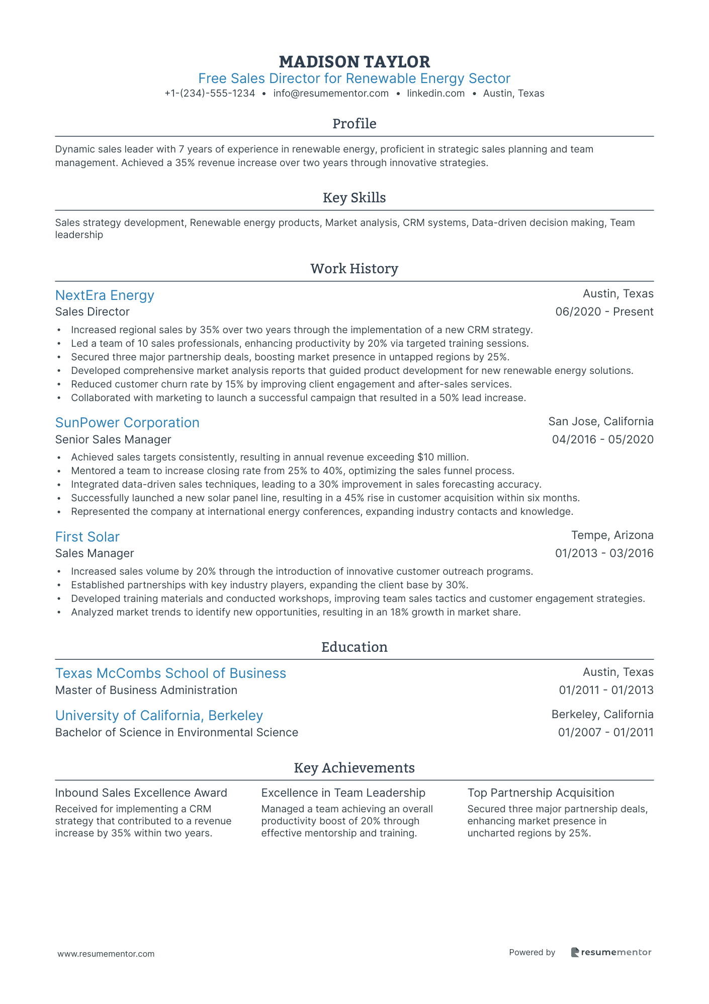 Free Sales Director for Renewable Energy Sector