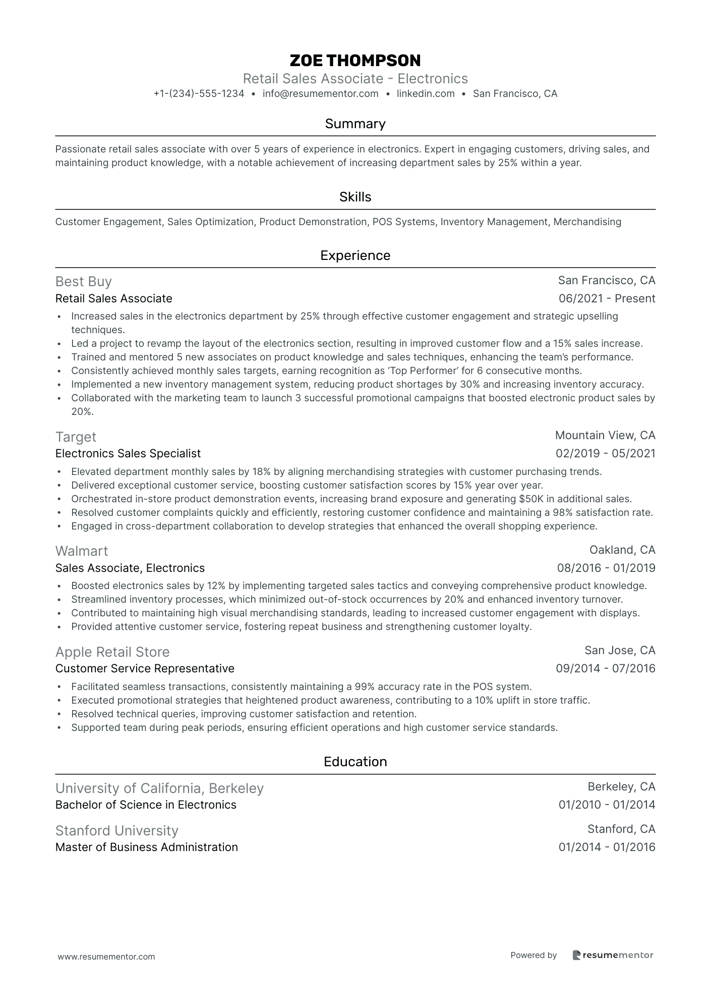 Retail Sales Associate   Electronics