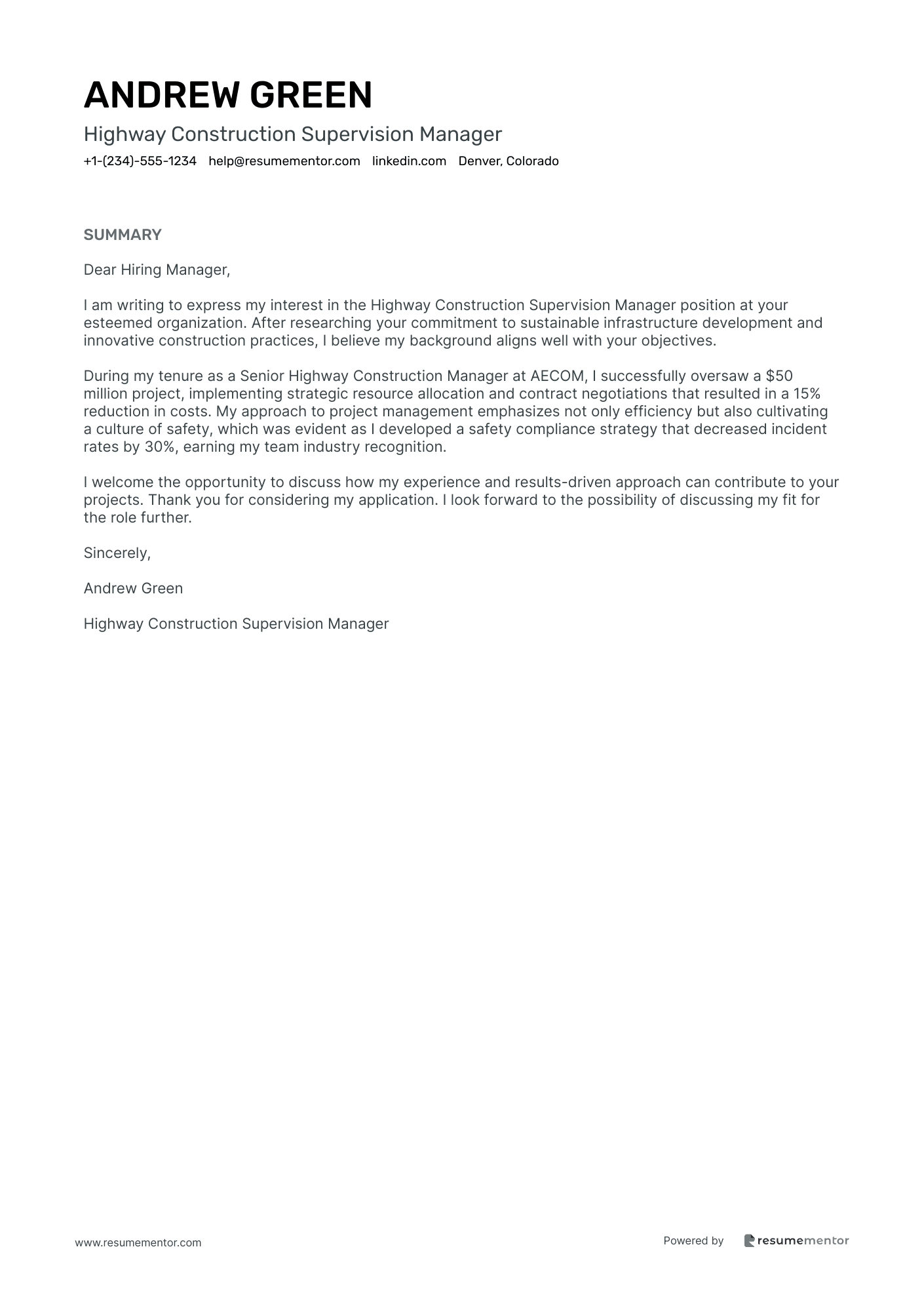Highway Construction Supervision Manager