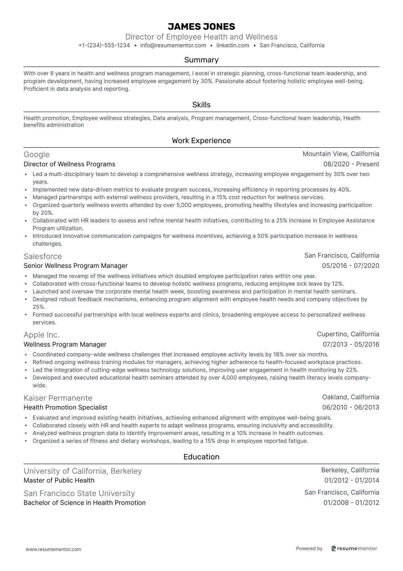 Director of Employee Health and Wellness
