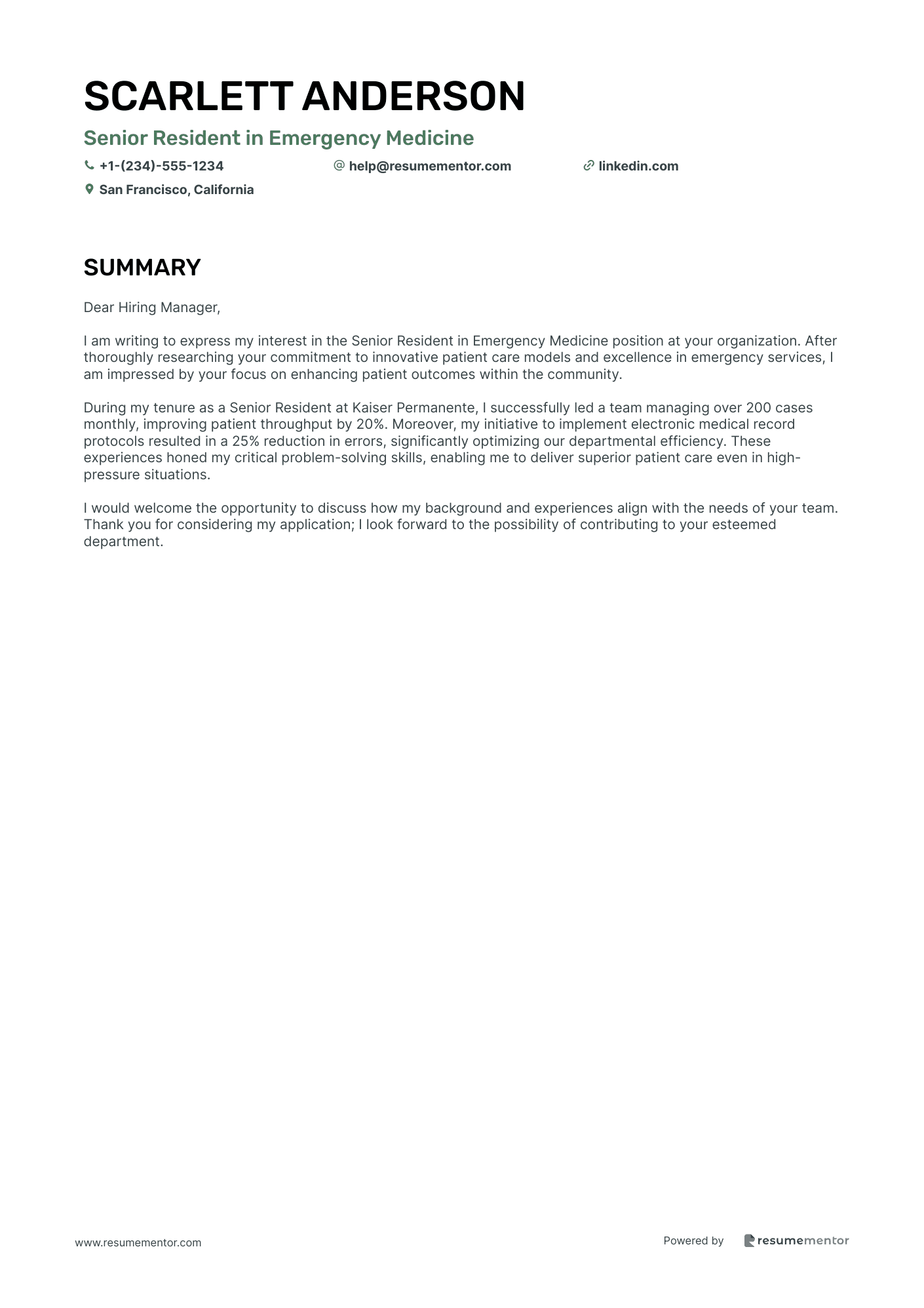 Senior Resident in Emergency Medicine