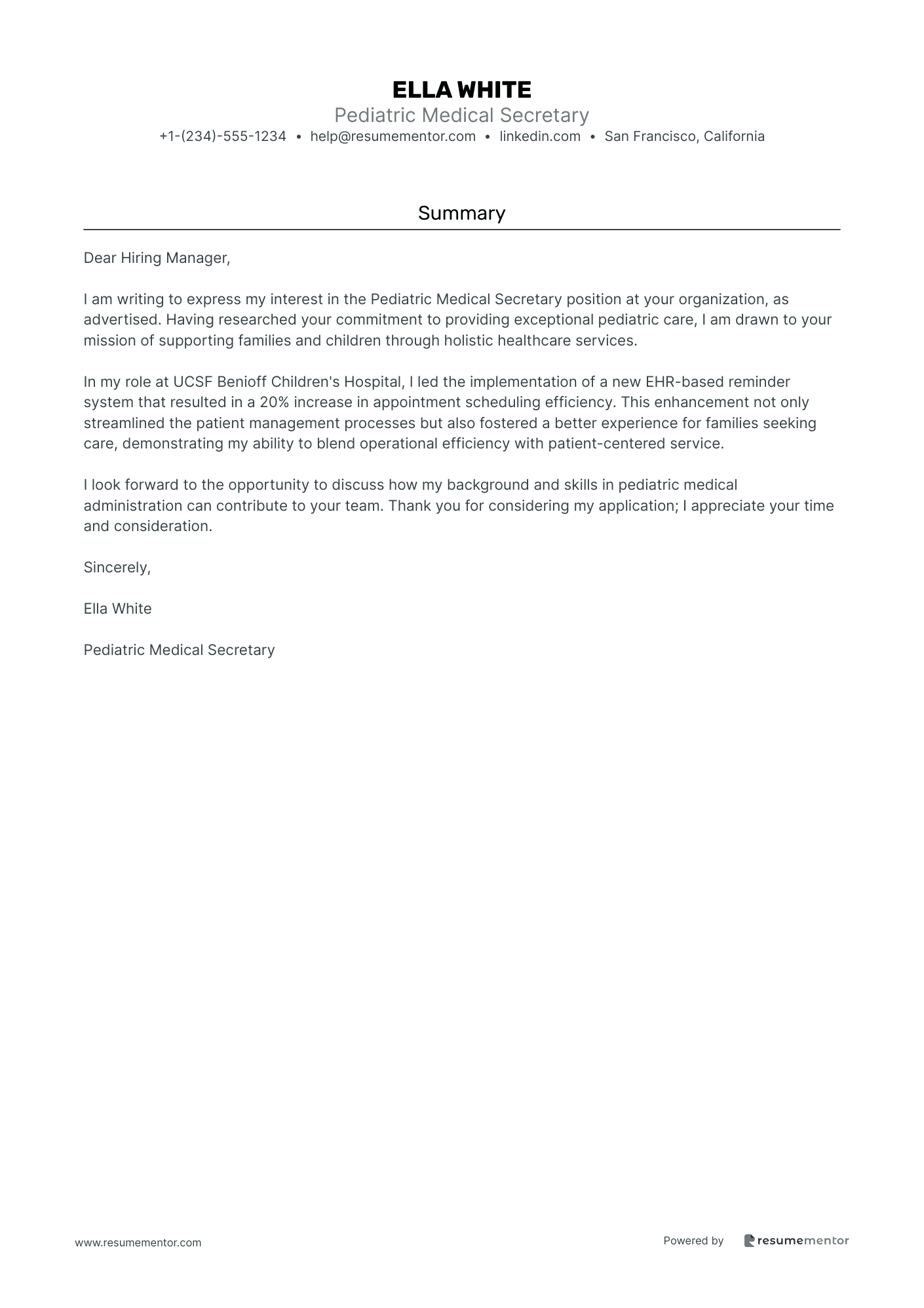 Pediatric Medical Secretary