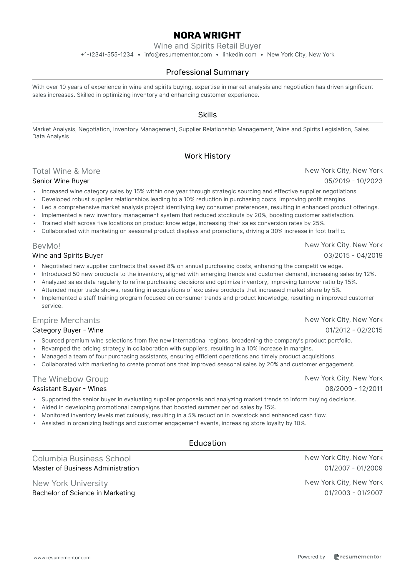 Wine and Spirits Retail Buyer