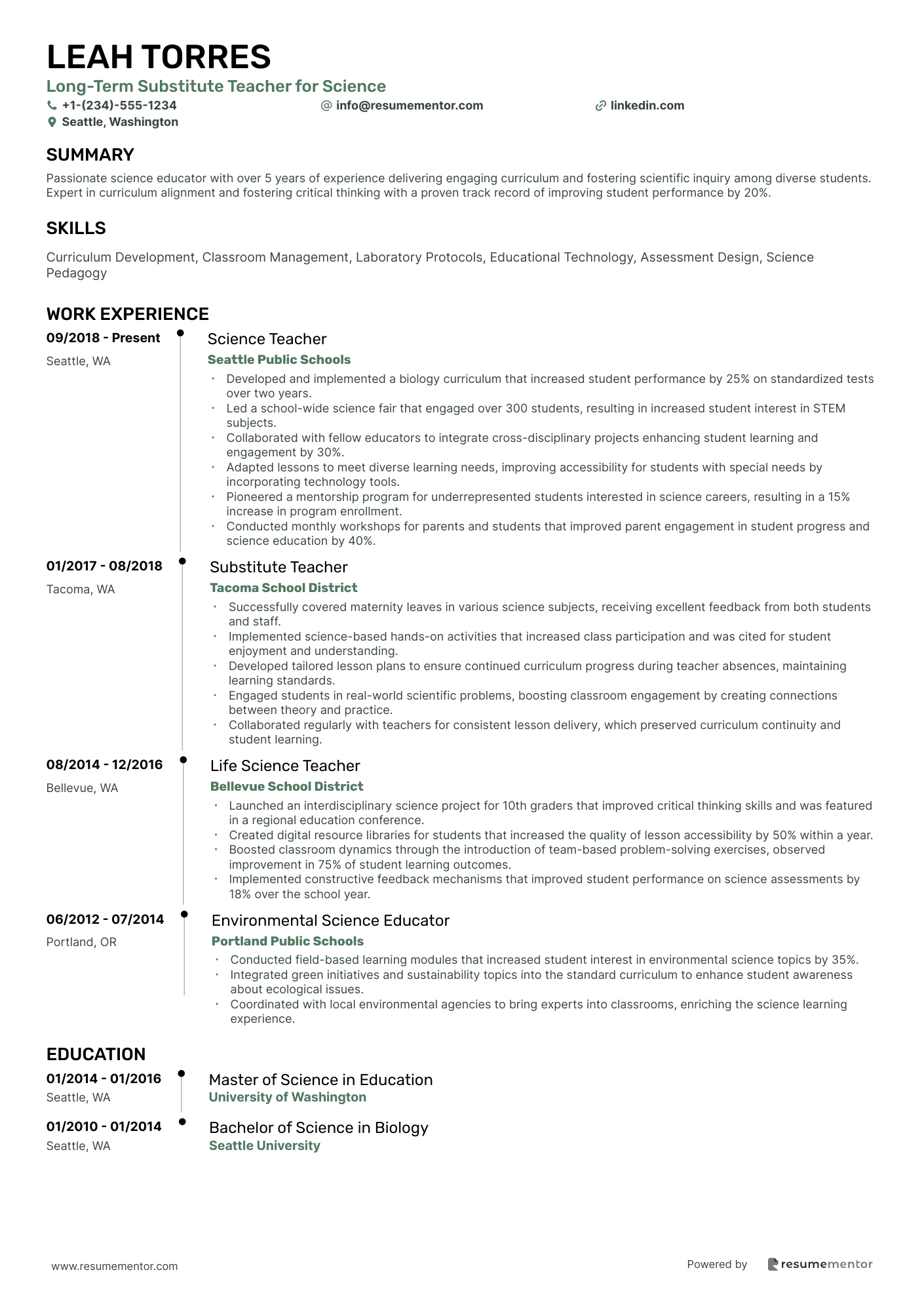 Long Term Substitute Teacher for Science
