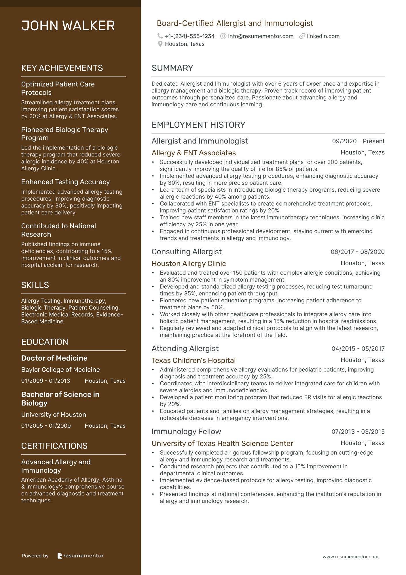Board Certified Allergist and Immunologist