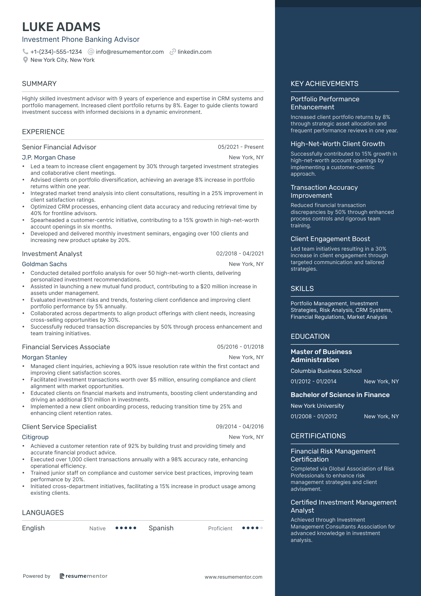 Investment Phone Banking Advisor