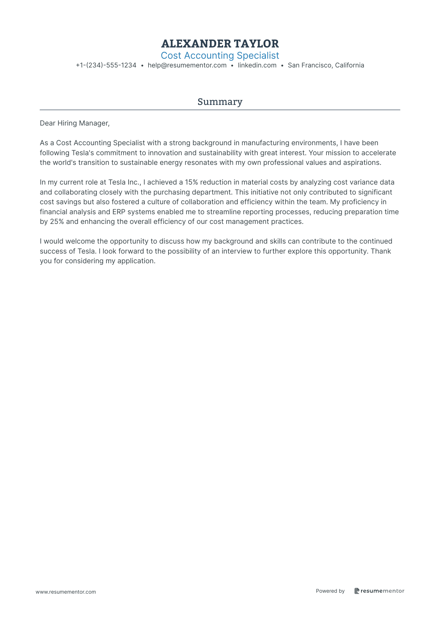 Cost Accounting Specialist