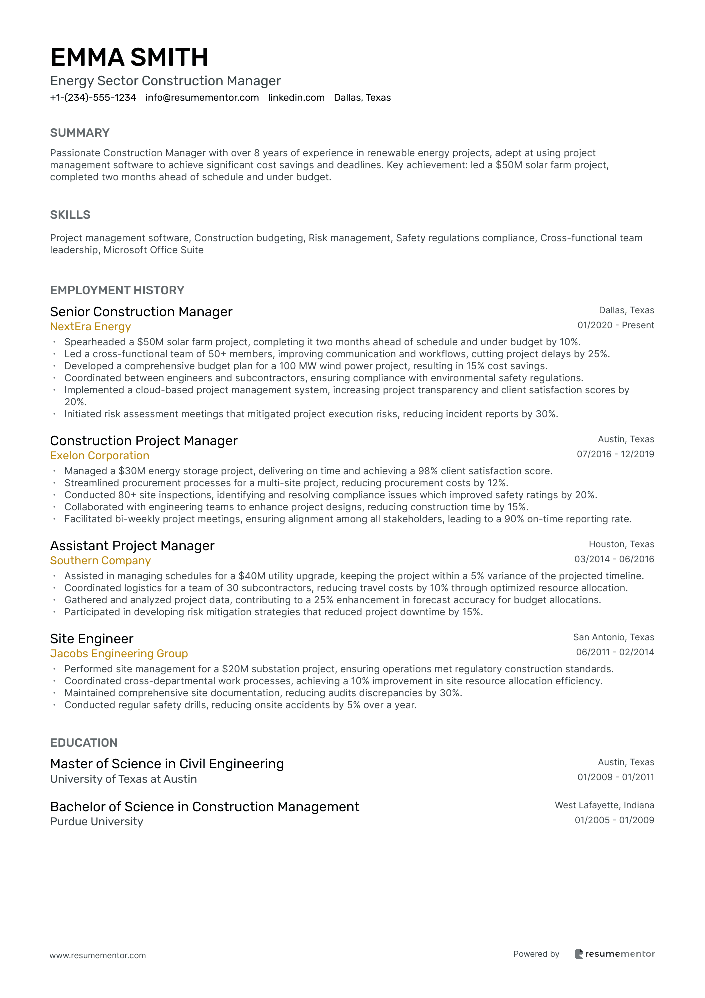 Energy Sector Construction Manager