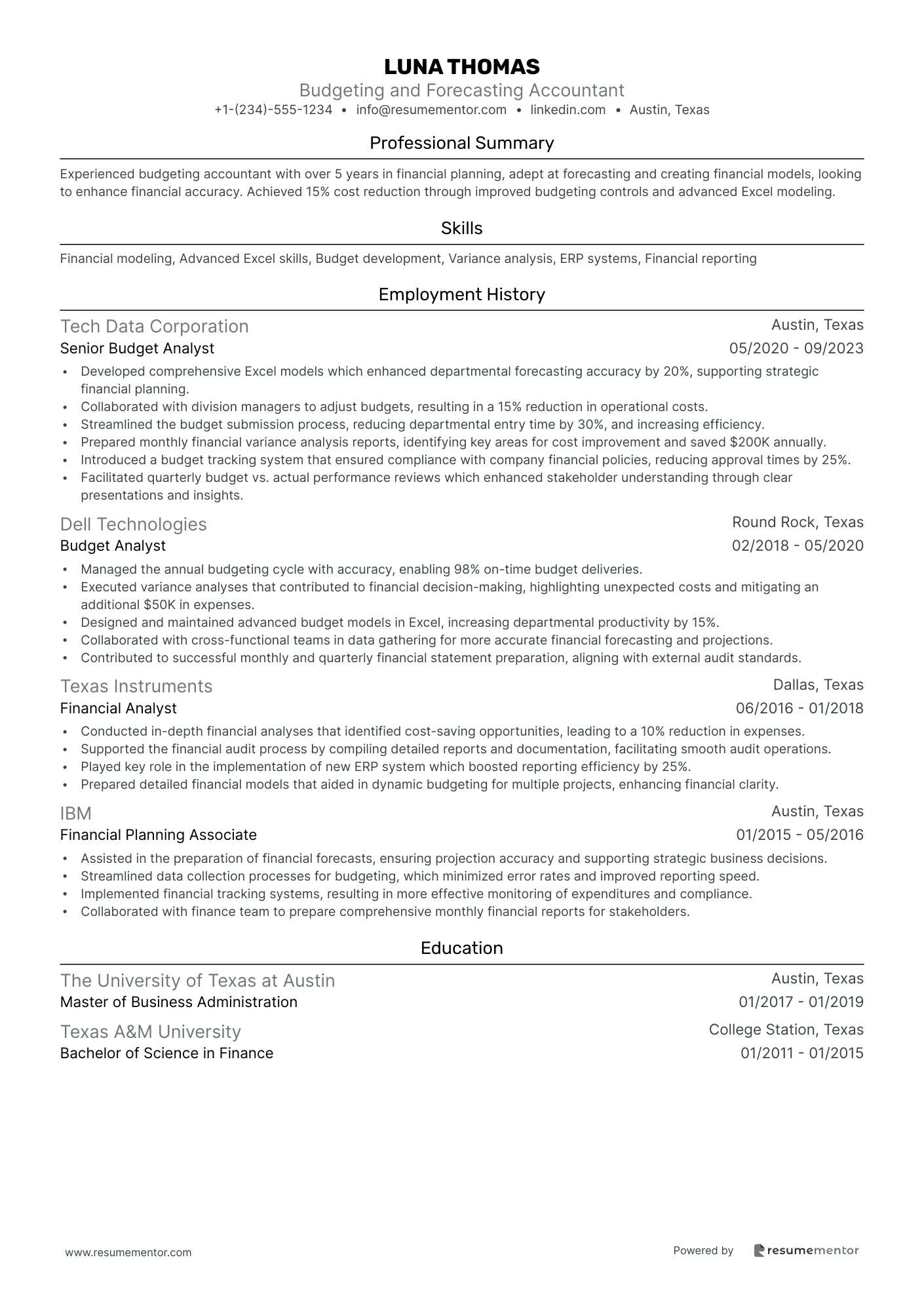 Budgeting and Forecasting Accountant