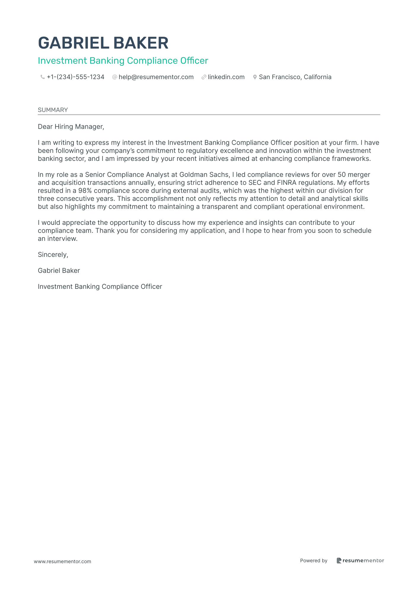 Investment Banking Compliance Officer