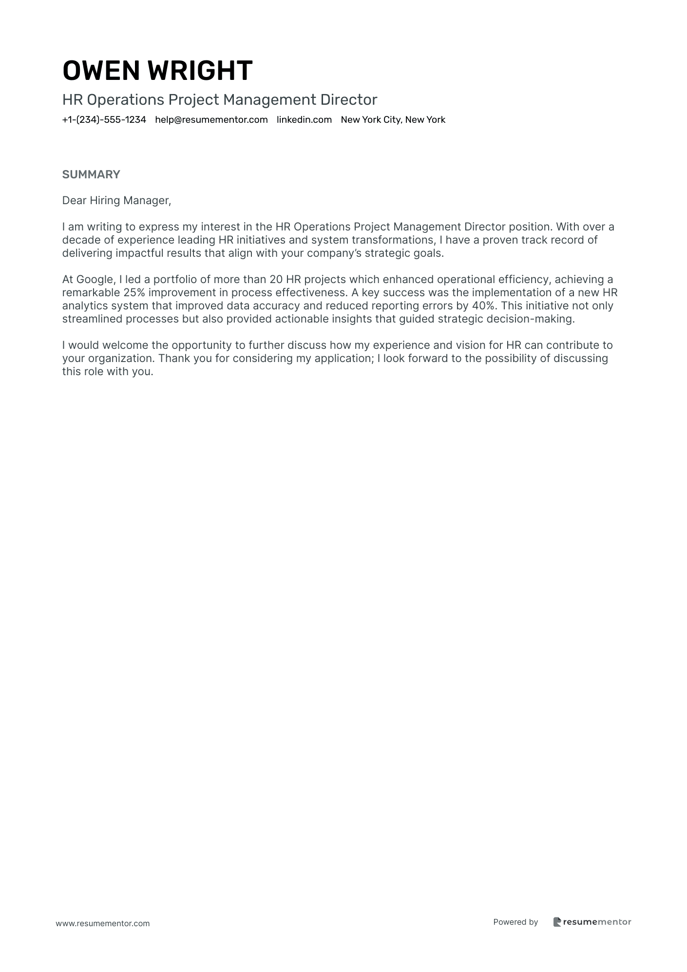 HR Operations Project Management Director