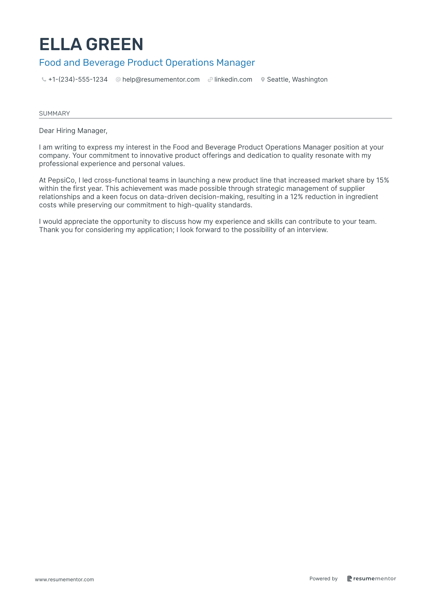 Food and Beverage Product Operations Manager
