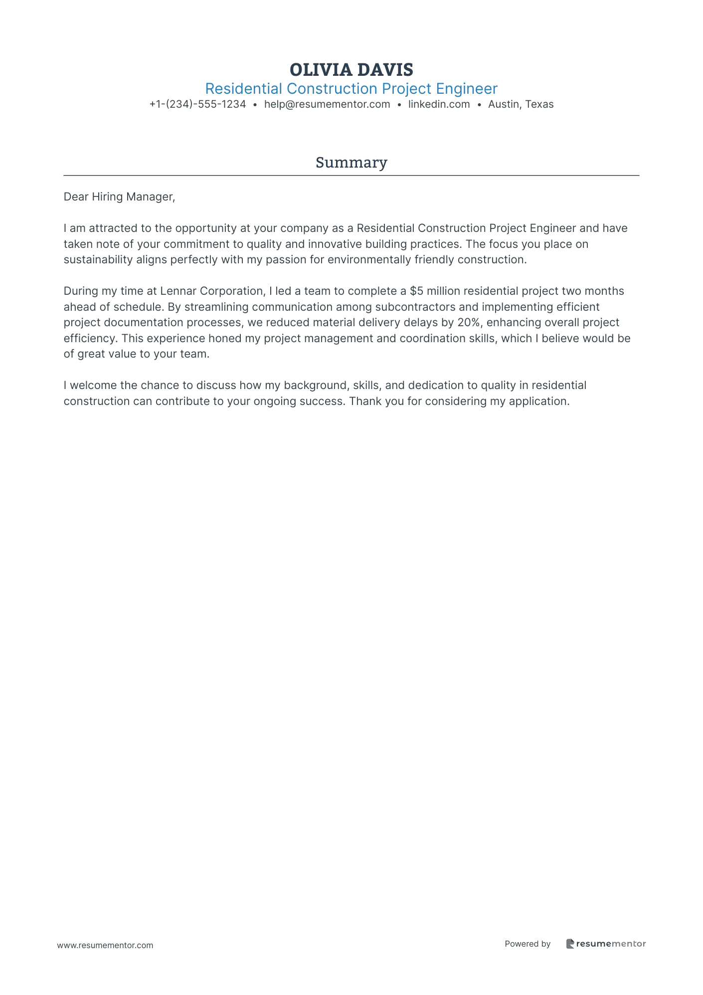 Residential Construction Project Engineer