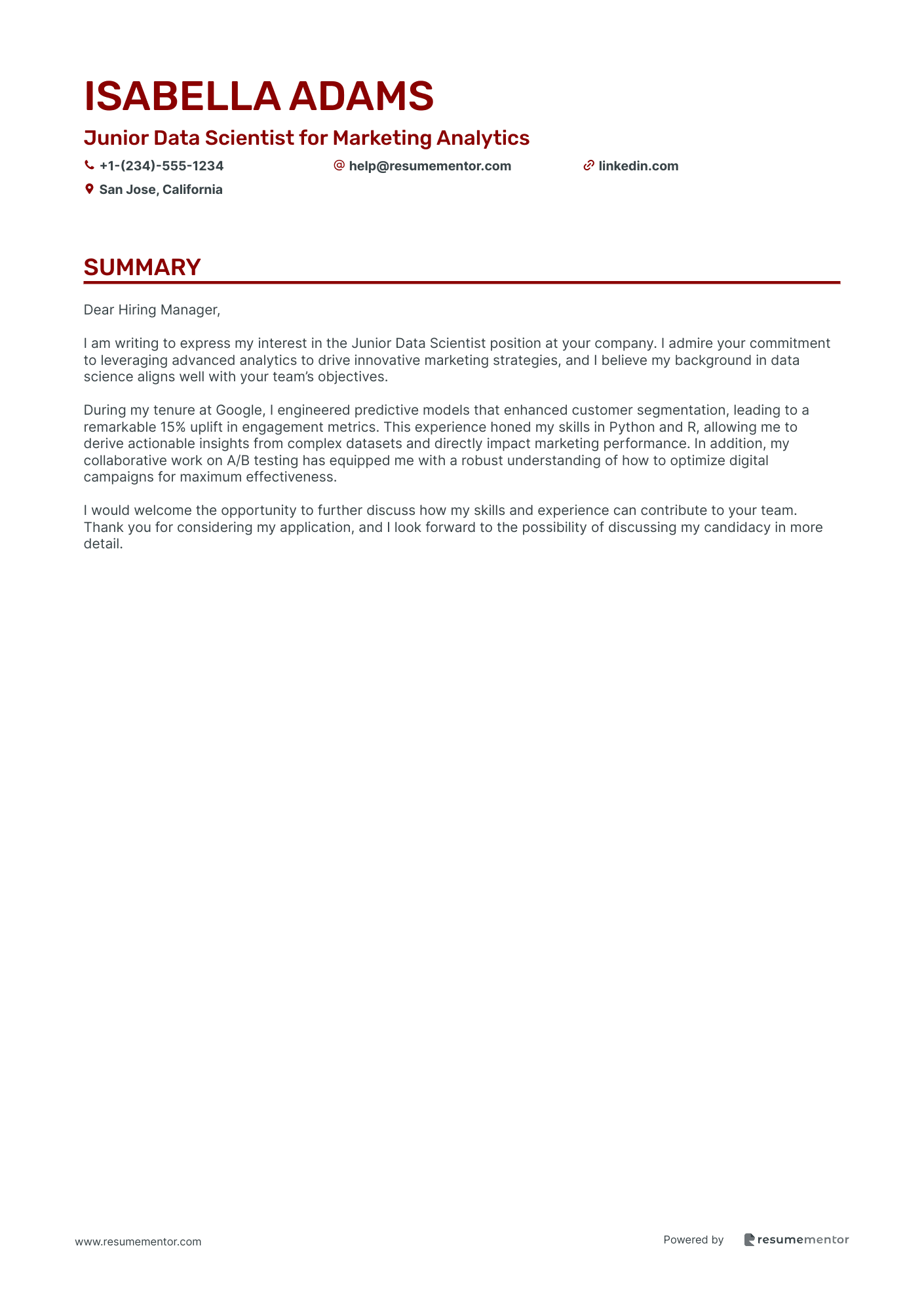 Junior Data Scientist for Marketing Analytics