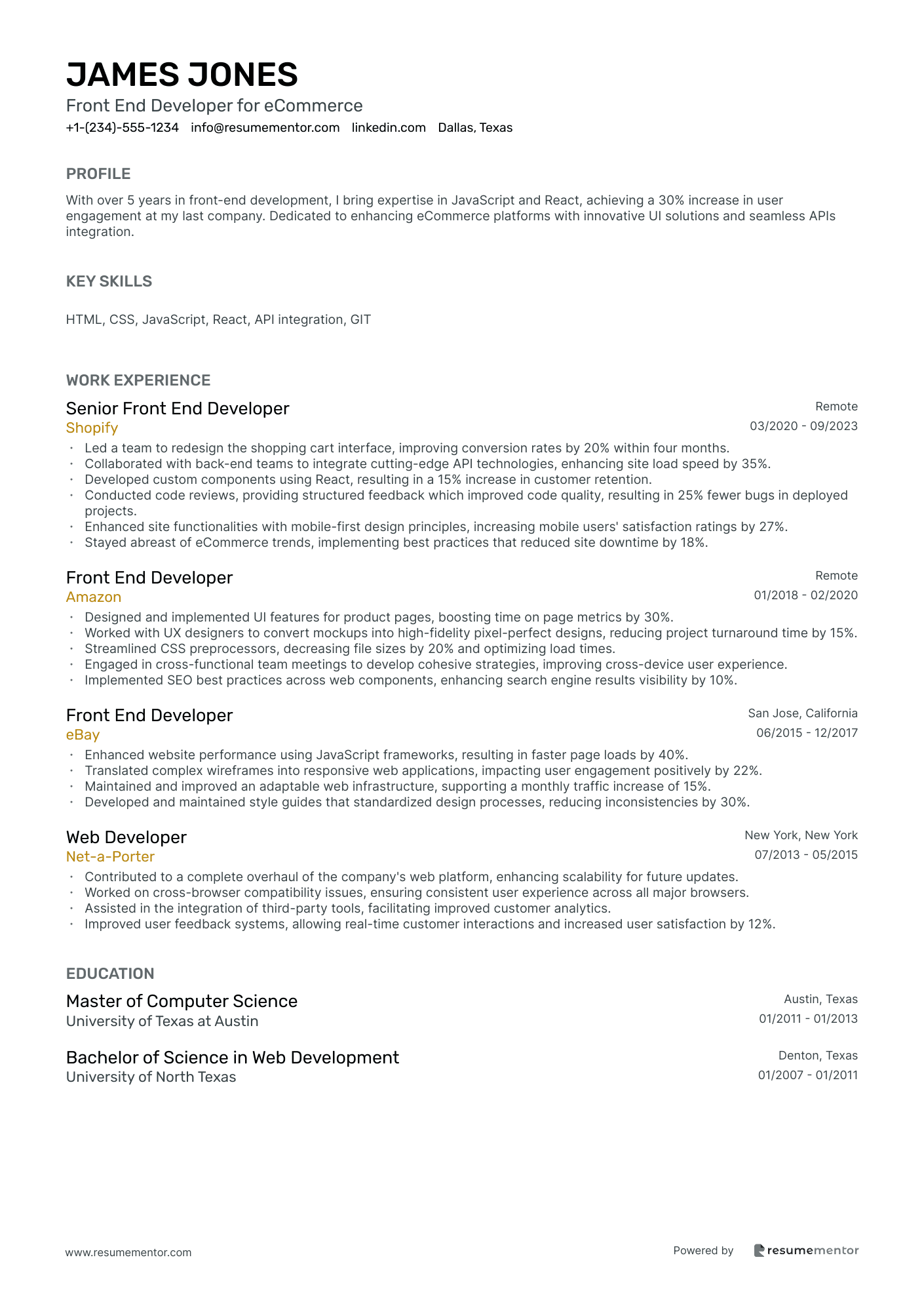 Front End Developer for eCommerce