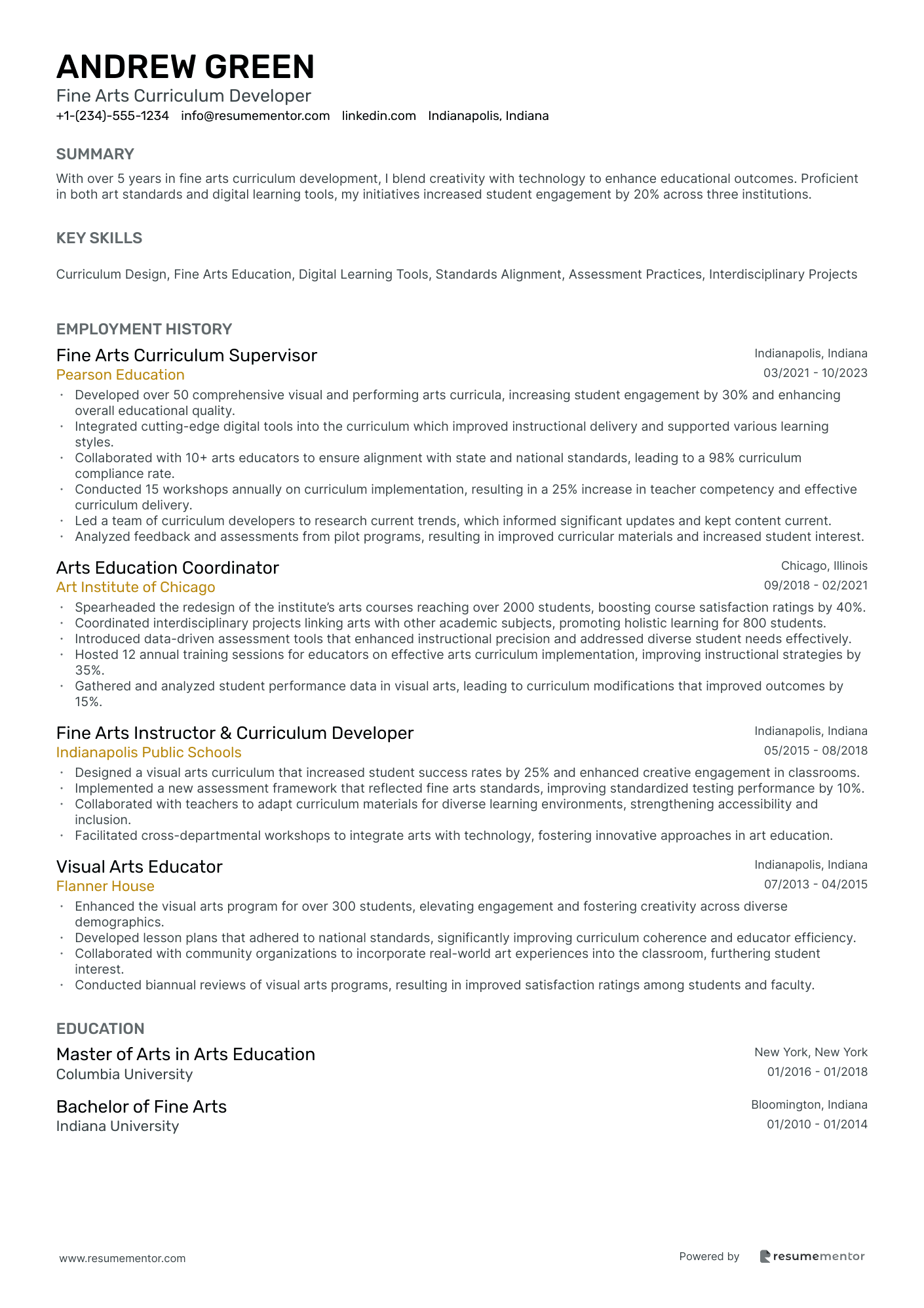 Fine Arts Curriculum Developer
