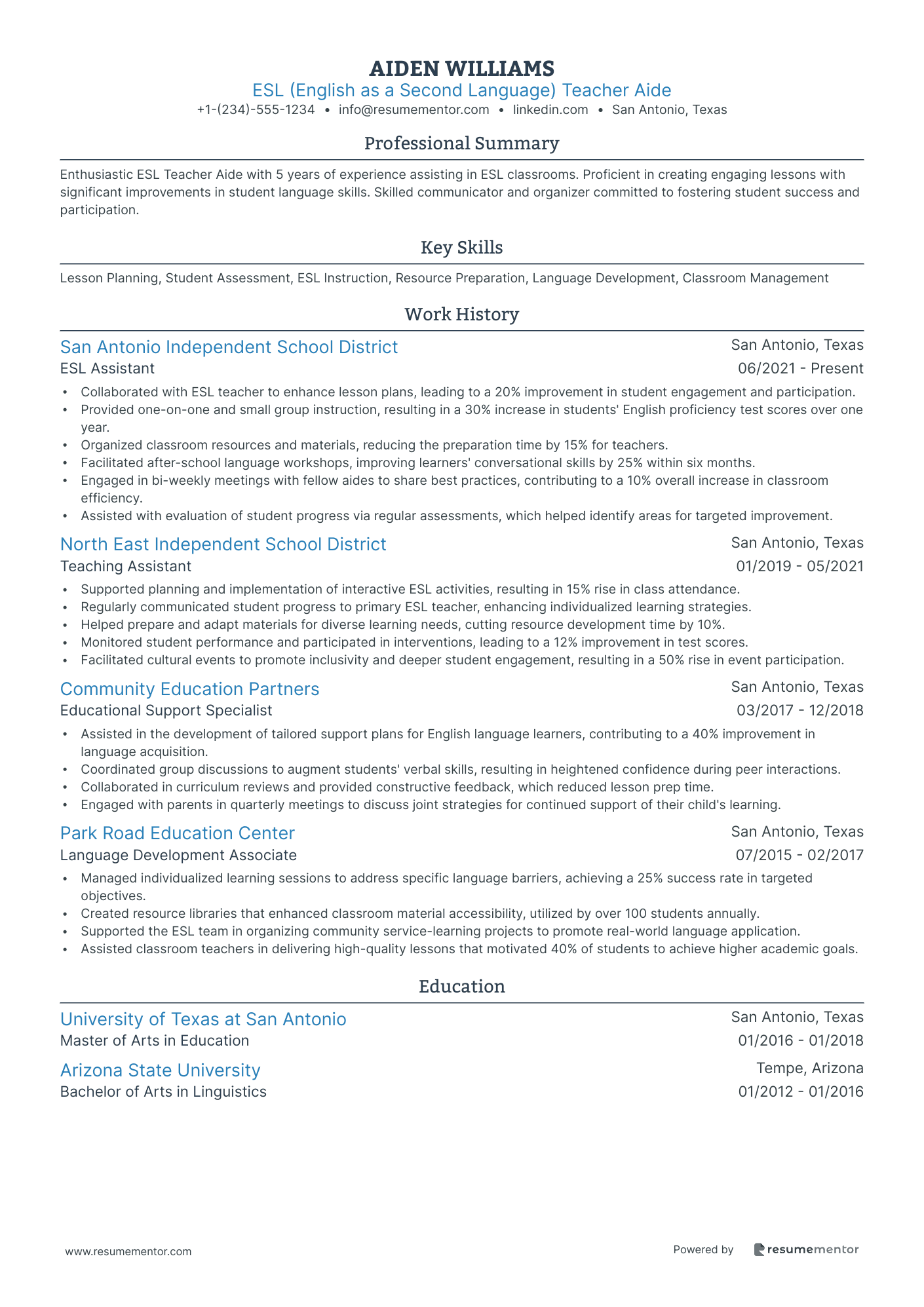 ESL (English as a Second Language) Teacher Aide