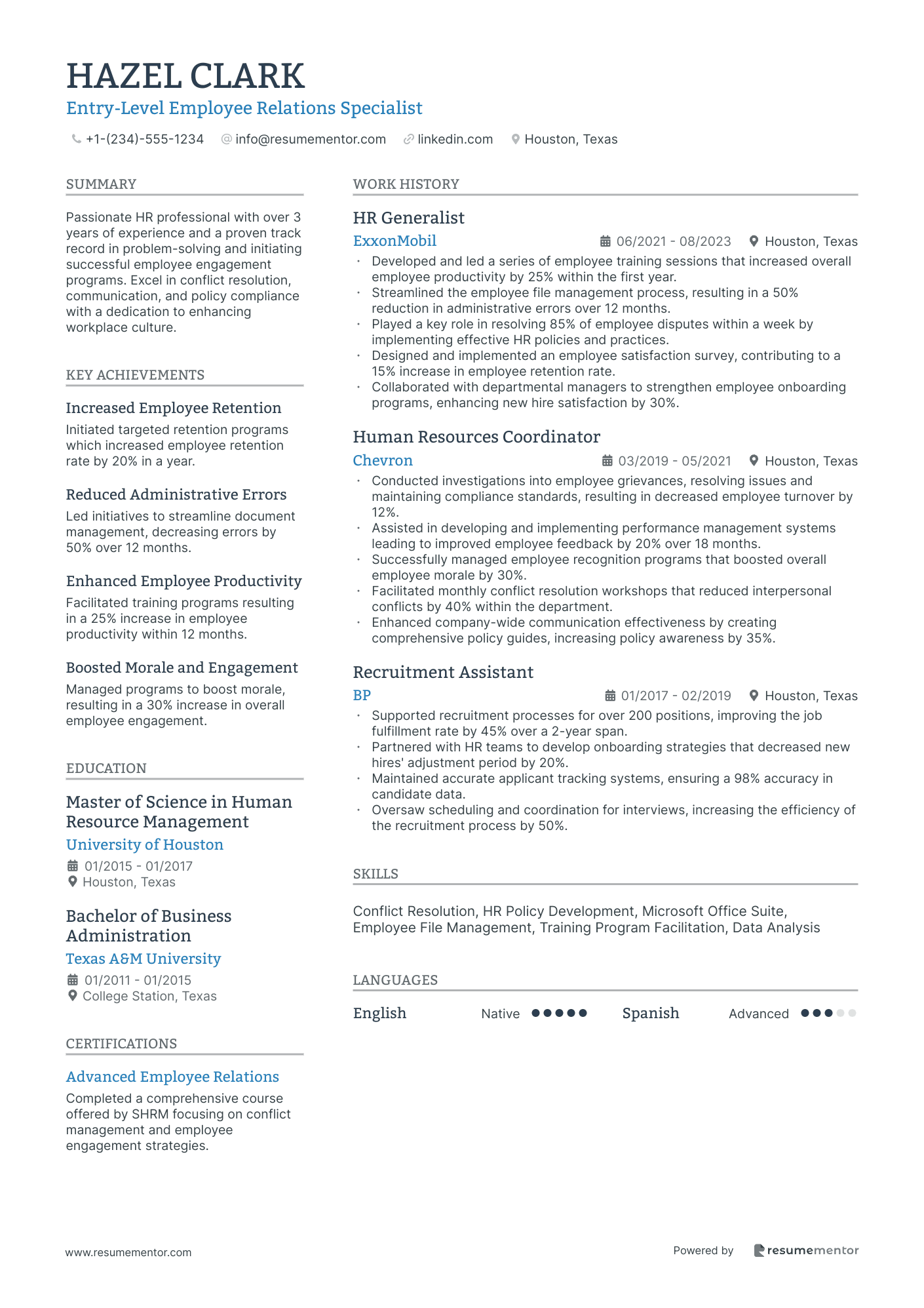 Entry Level Employee Relations Specialist