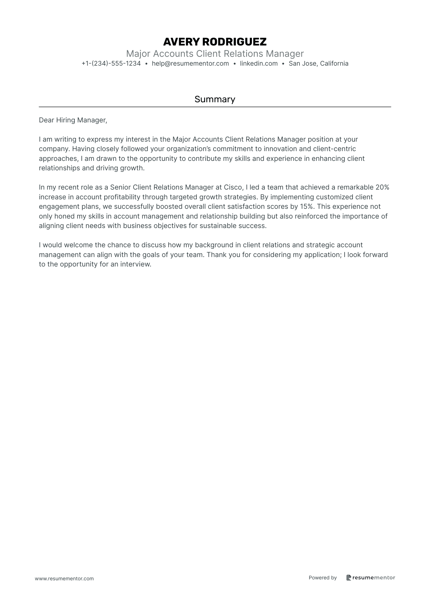 Major Accounts Client Relations Manager