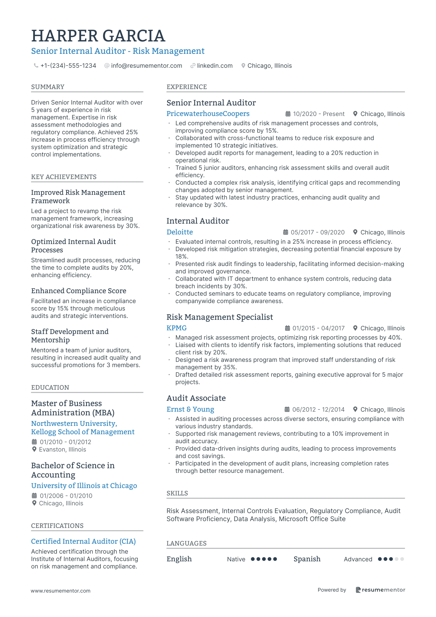 Senior Internal Auditor   Risk Management