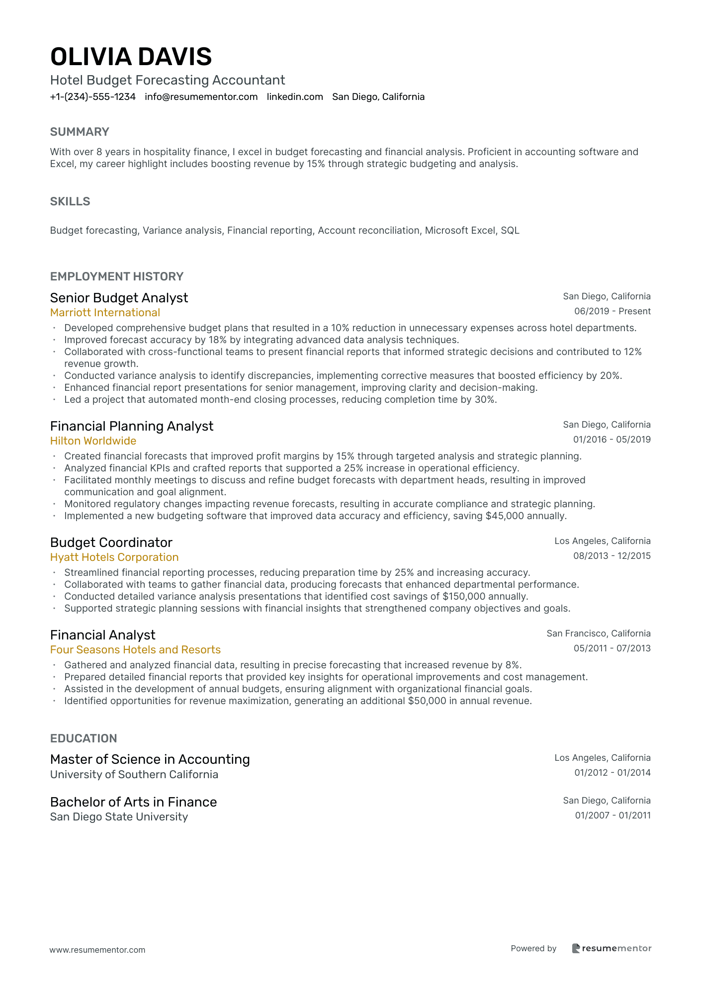 Hotel Budget Forecasting Accountant