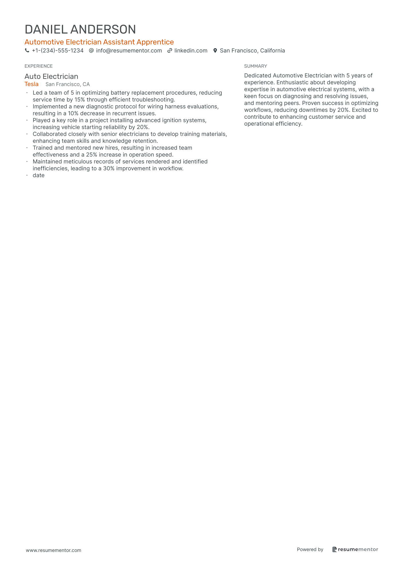 Automotive Electrician Assistant Apprentice