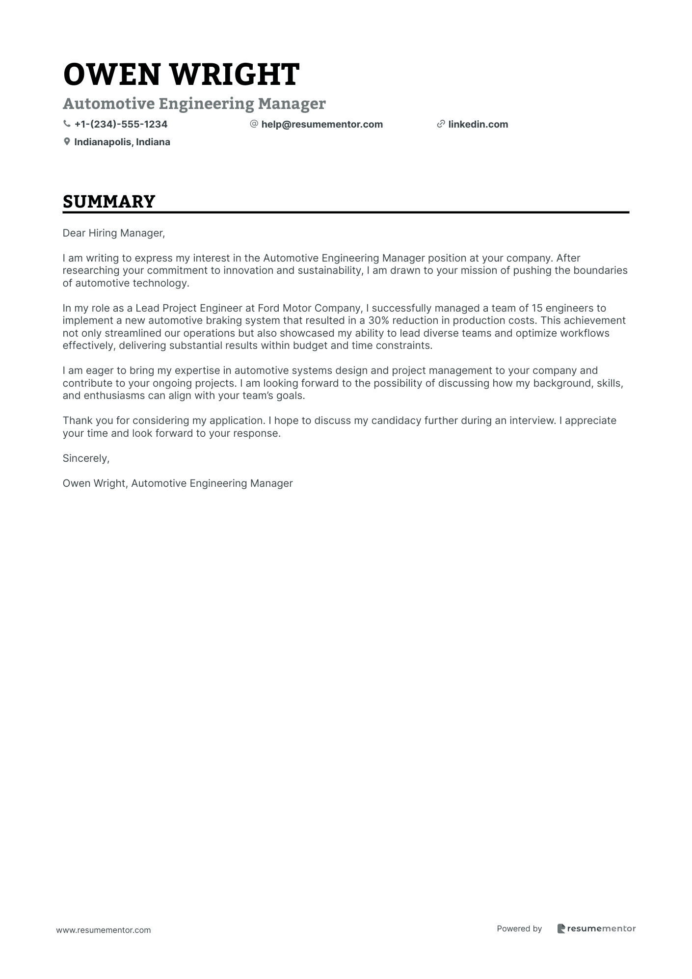 Automotive Engineering Manager