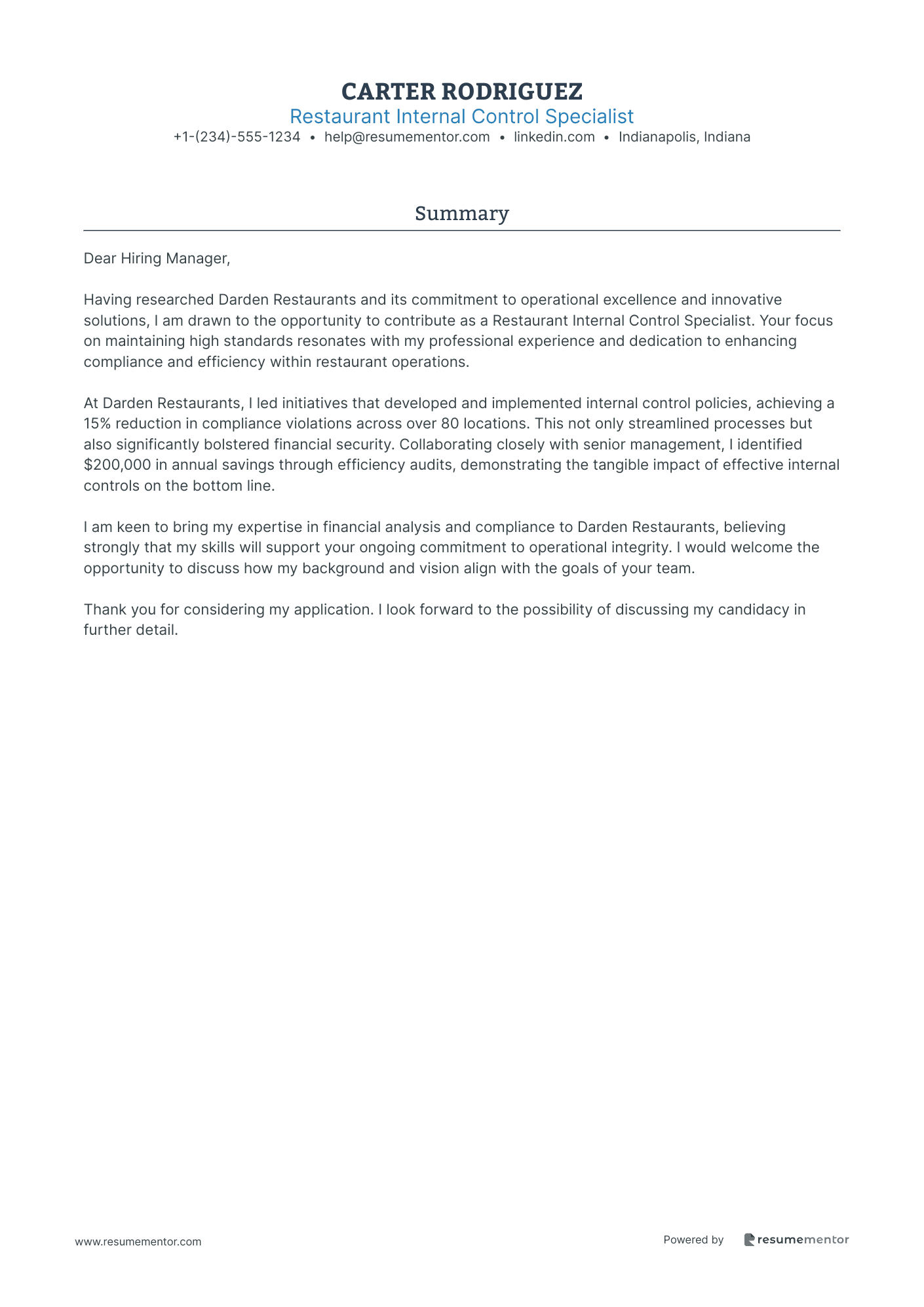 Restaurant Internal Control Specialist