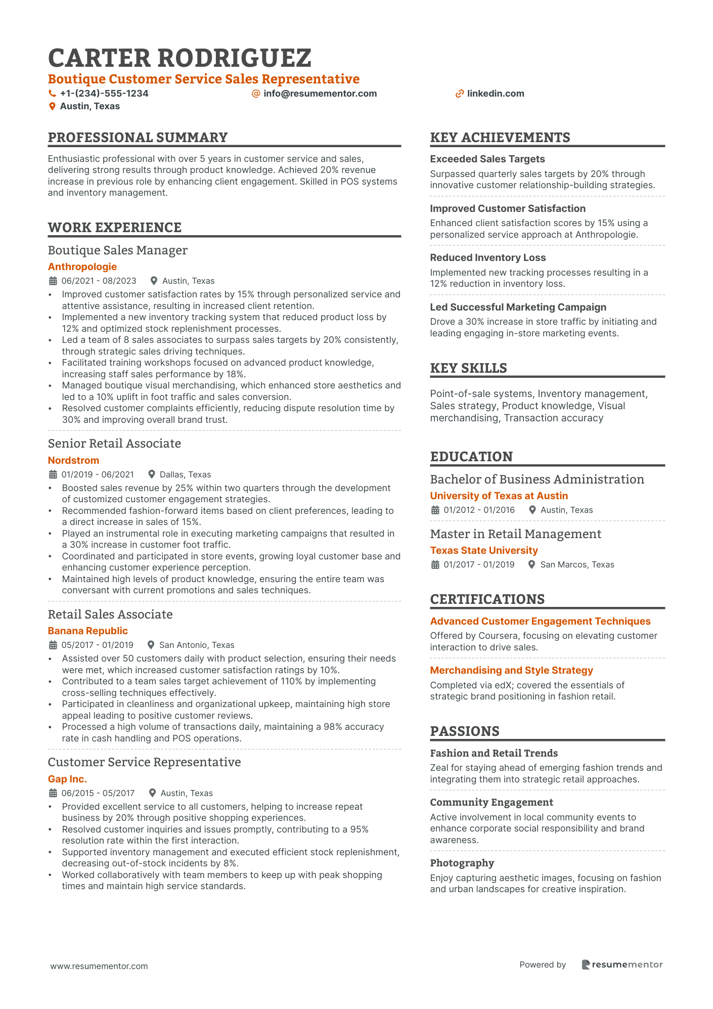 Boutique Customer Service Sales Representative